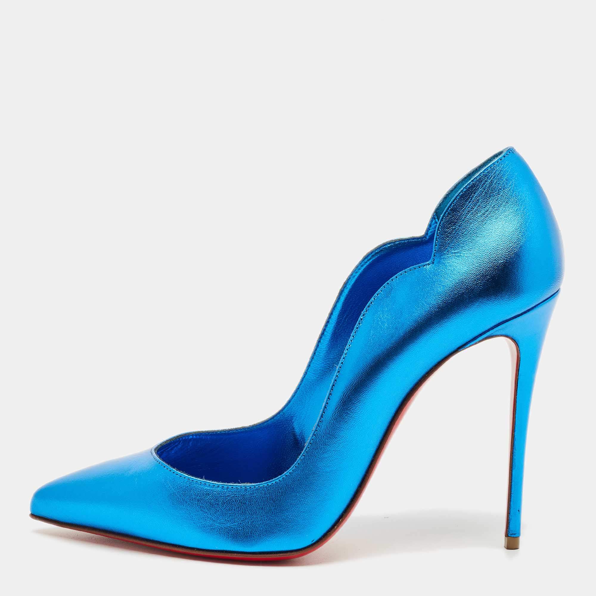 Pre Owned Christian Louboutin Metallic Blue Leather Hot Chick Pumps Size 39