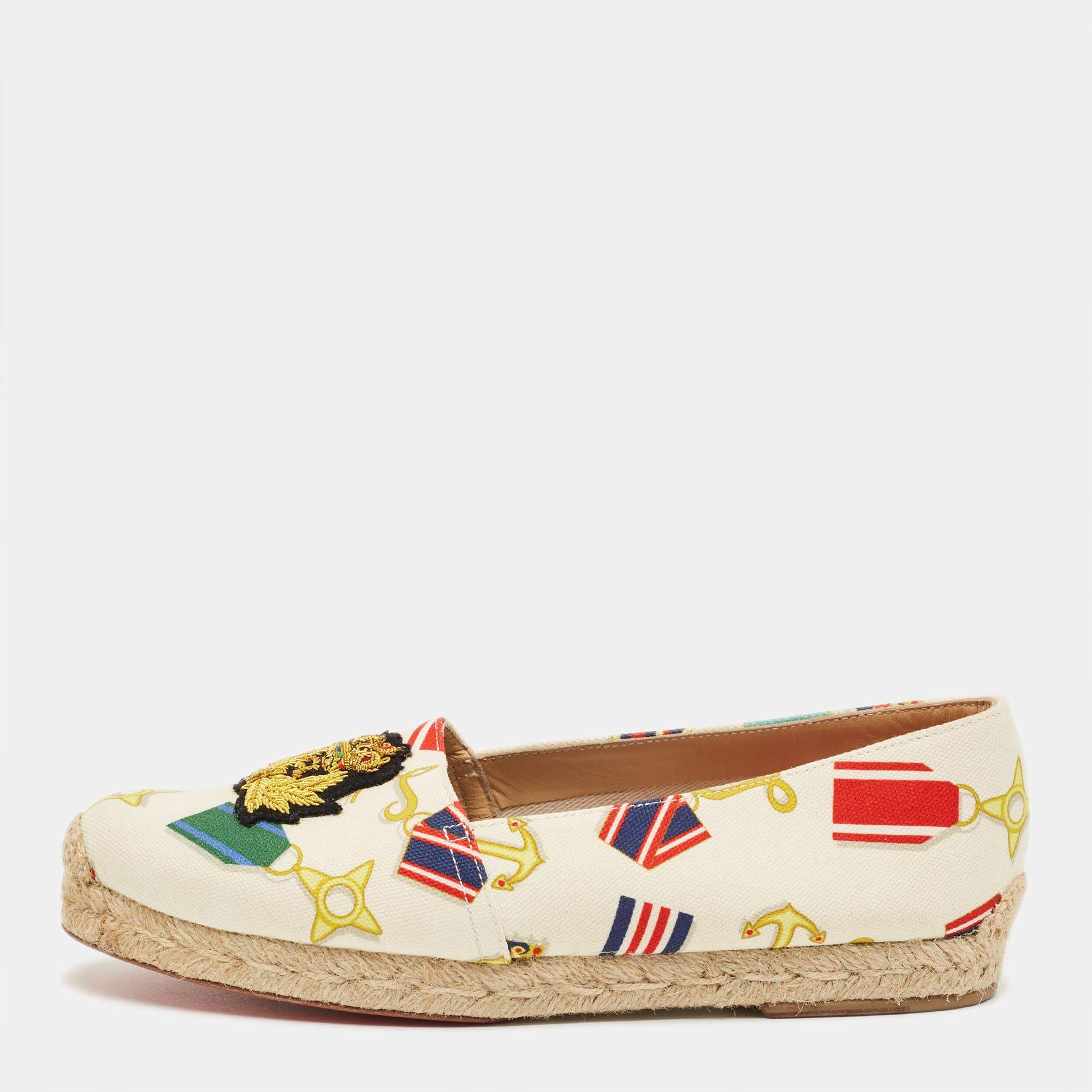 Pre Owned Christian Louboutin Multicolor Canvas Papi Hugo Espadrille Flats Size 37