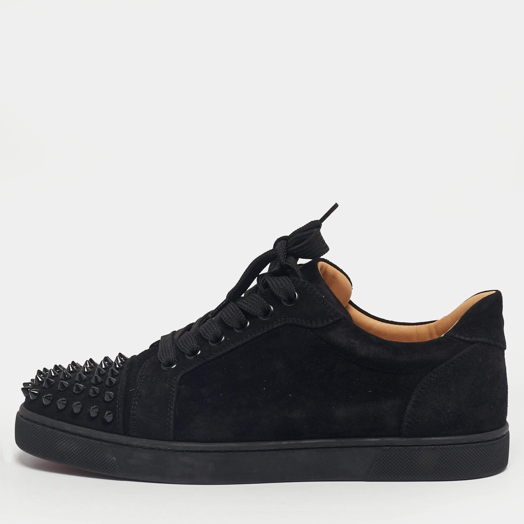 Pre Owned Christian Louboutin Black Suede Louis Junior Spikes Low Top Sneakers Size 39.5