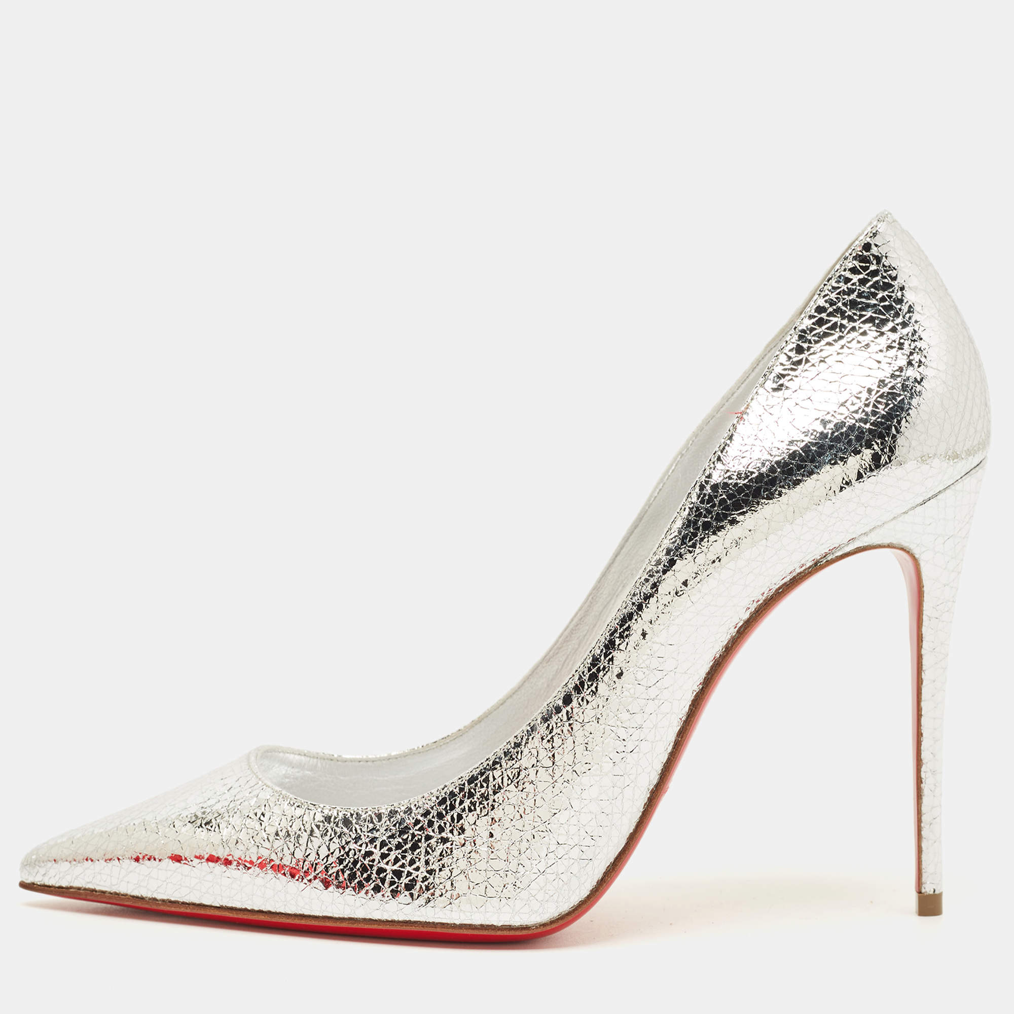 Pre Owned Christian Louboutin So Kate Size 38 Silver Leather Pumps