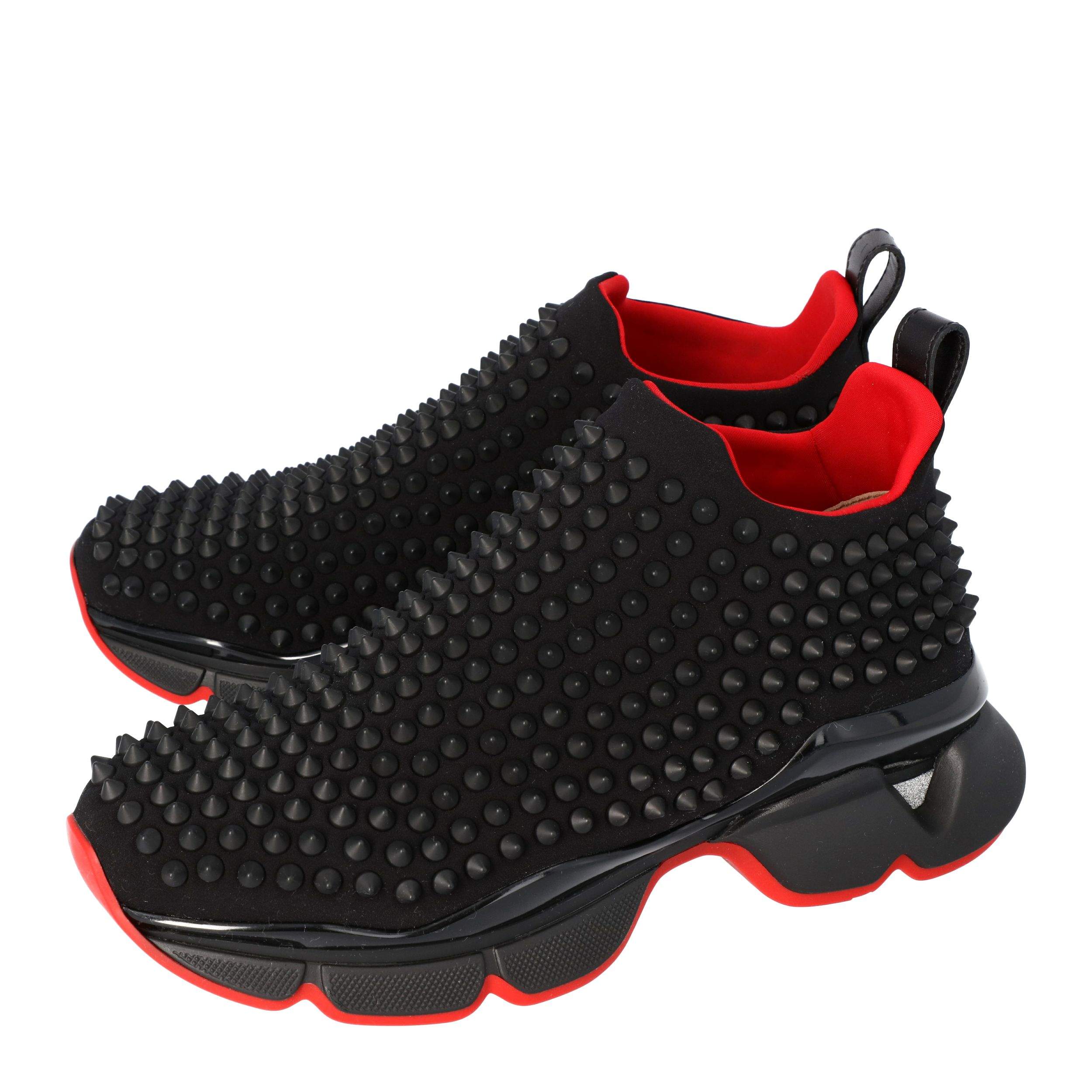 Christian Louboutin Silver Neoprene Spike Sock Slip On Platform Sneakers  Size 36 Christian Louboutin