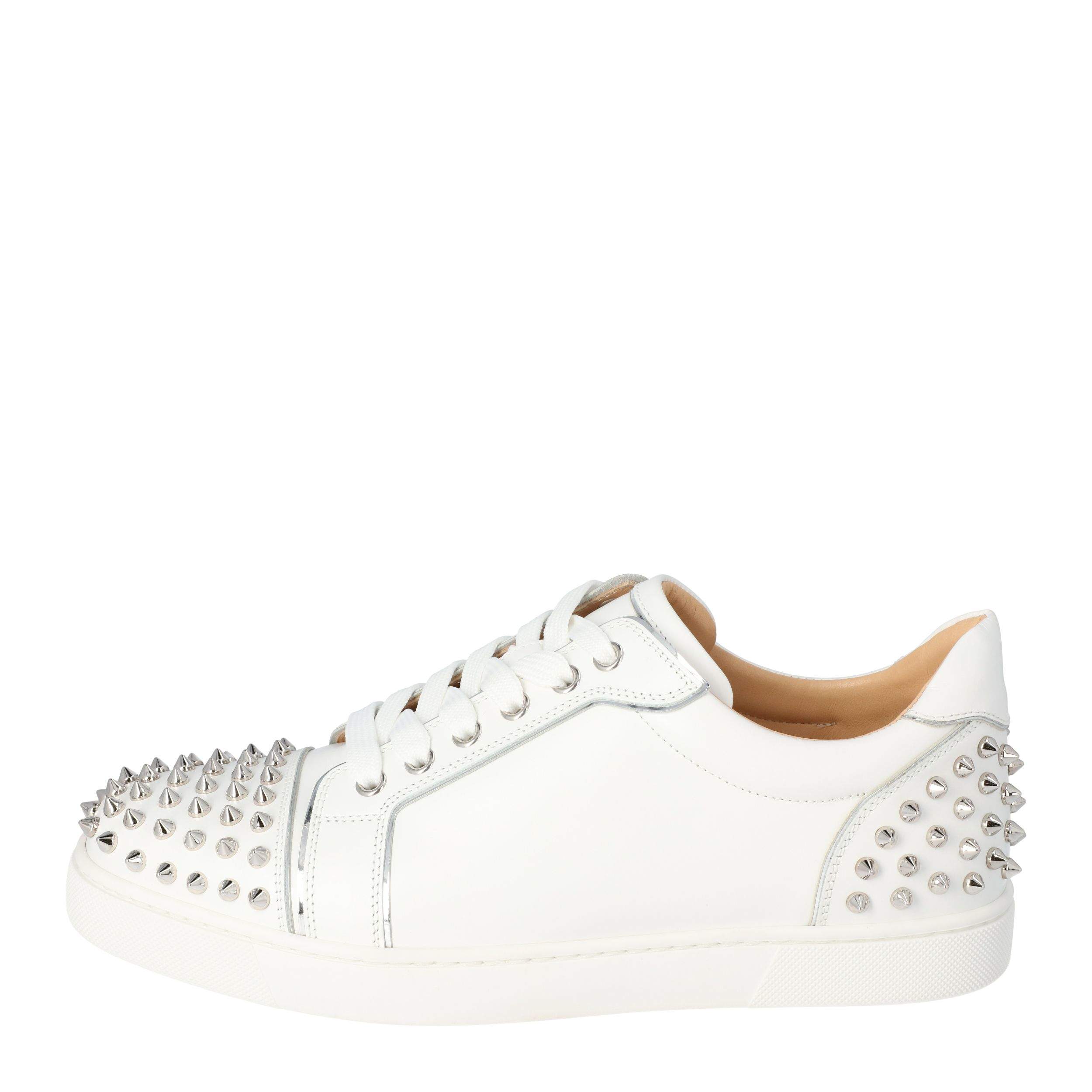 Christian Louboutin White Leather Vierissima Spikes Sneakers Size