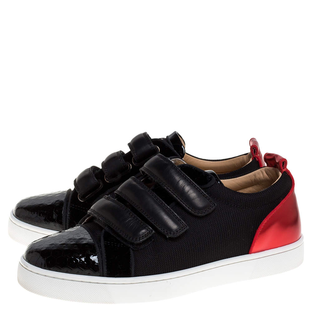 Christian Louboutin Black/Red Canvas and Patent Leather Kiddo Orlato Low  Top Sneakers Size 40