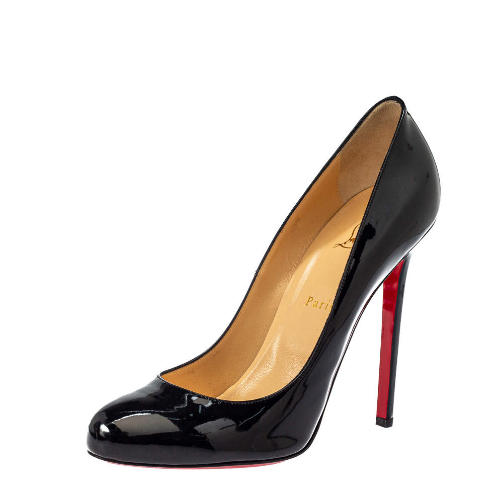 Pre Owned Christian Louboutin Black Patent Leather Simple Pumps Size 40.5