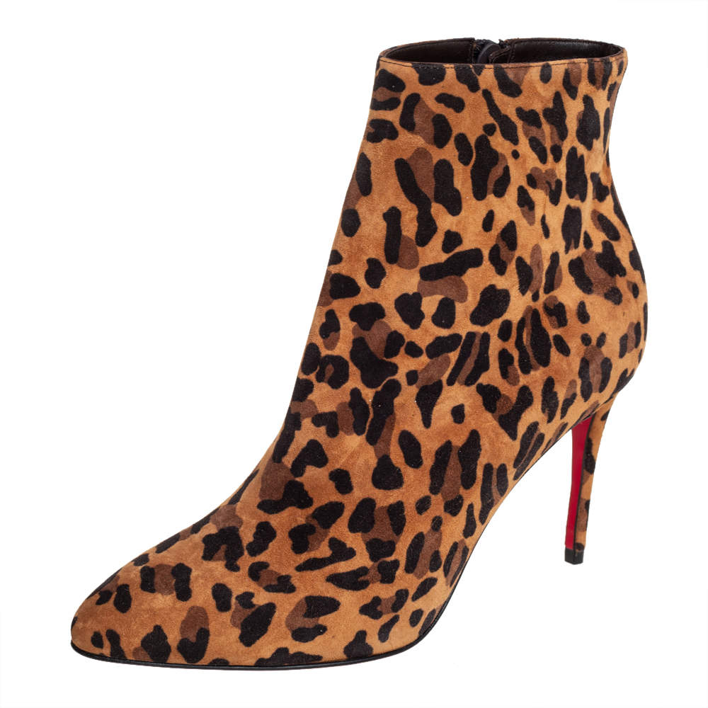 Christian Louboutin Brown Leopard Print Suede Eloise 85 Boots Size 36
