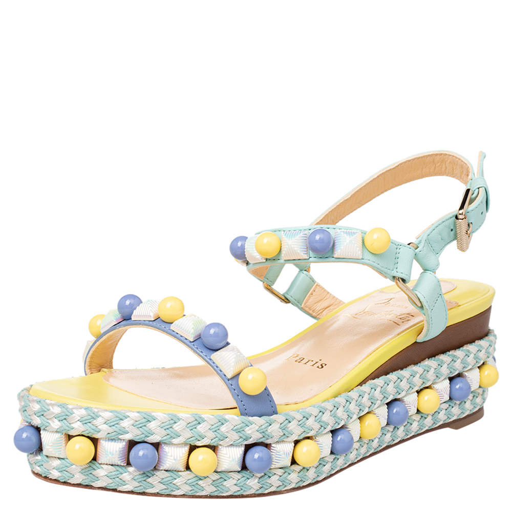 Pre Owned Christian Louboutin Multicolor Leather Cataconico Platform Espadrille Sandals Size 35