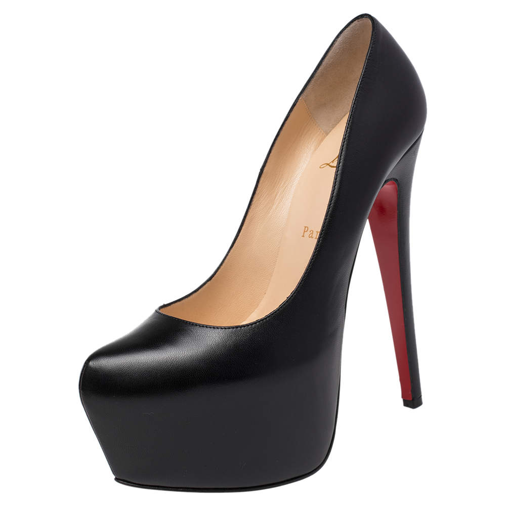 Pre Owned Christian Louboutin Black Leather Daffodile Platform Pumps Size 38