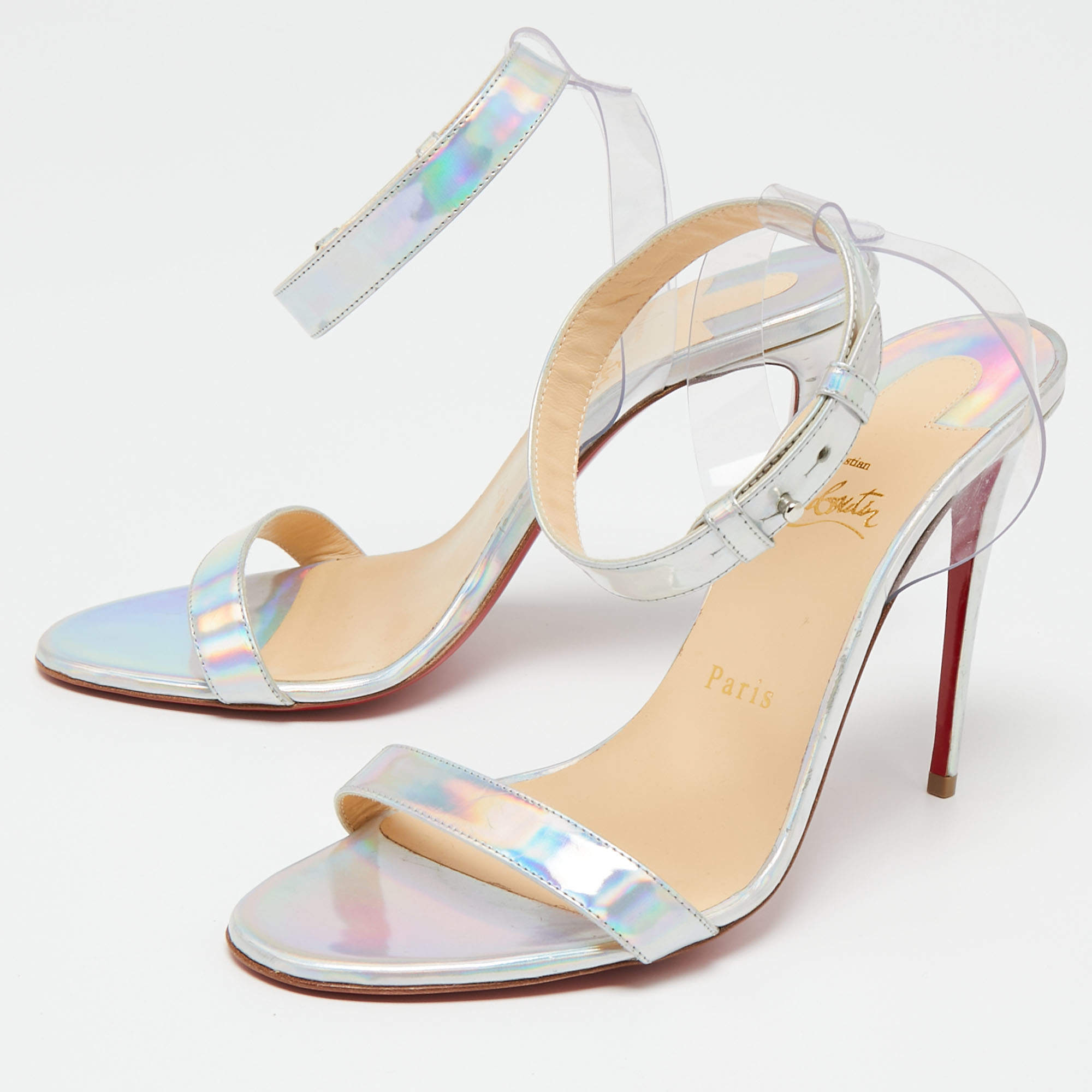 Christian Louboutin Multicolor Iridescent Leather and PVC Ankle 