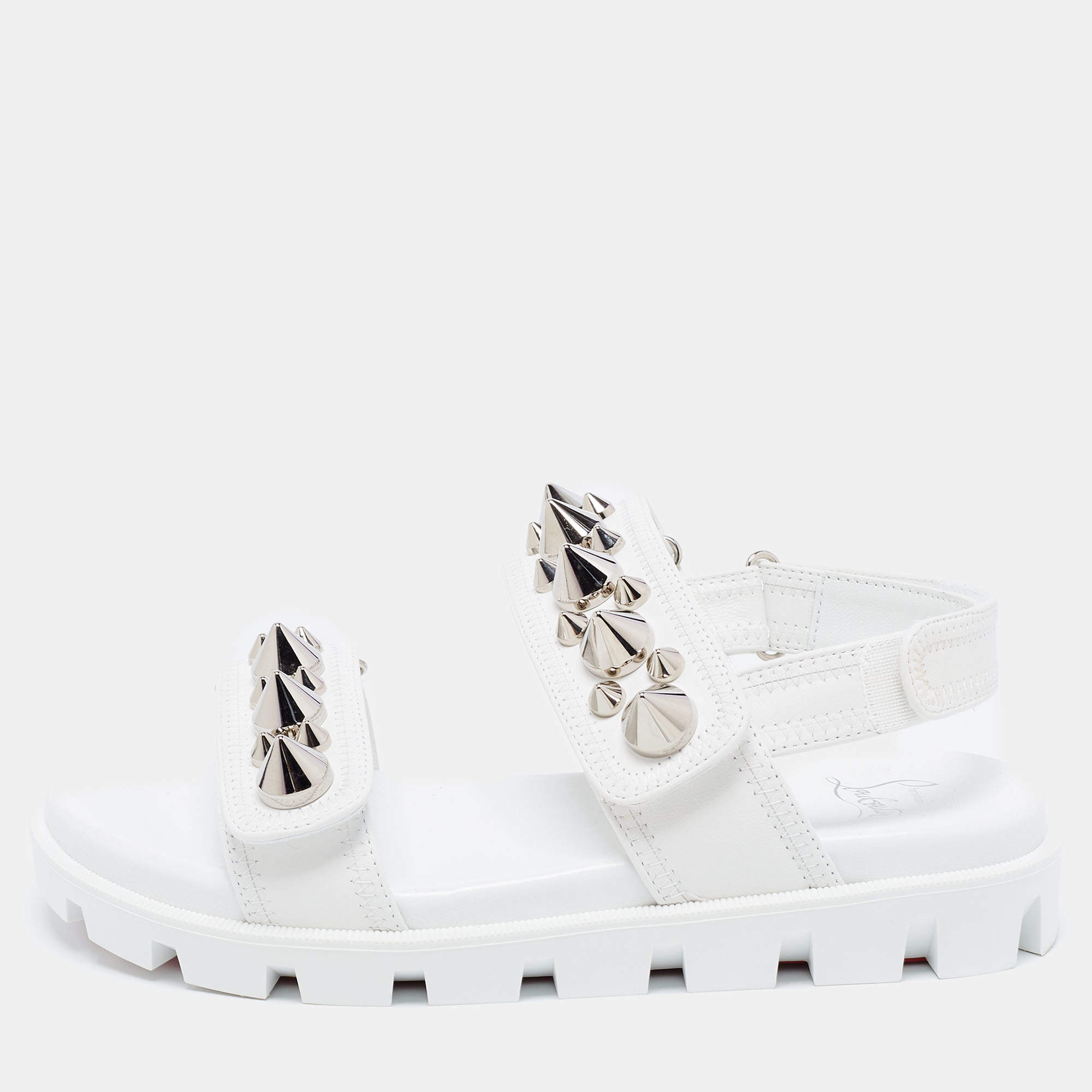 Pre Owned Christian Louboutin White Leather Spikita Cool Platform Sandals Size 37