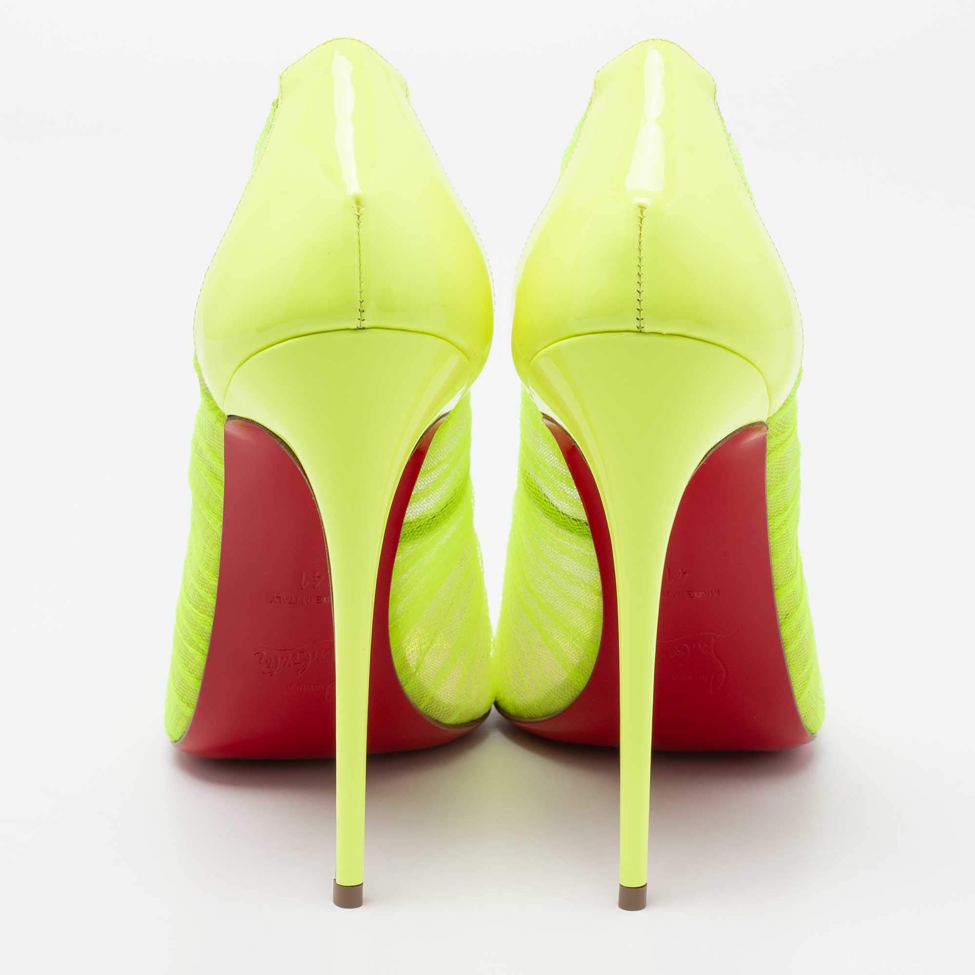 Pre Owned Christian Louboutin Neon Green Chiffon Follie Draperia Pointed Toe Pumps Size 41