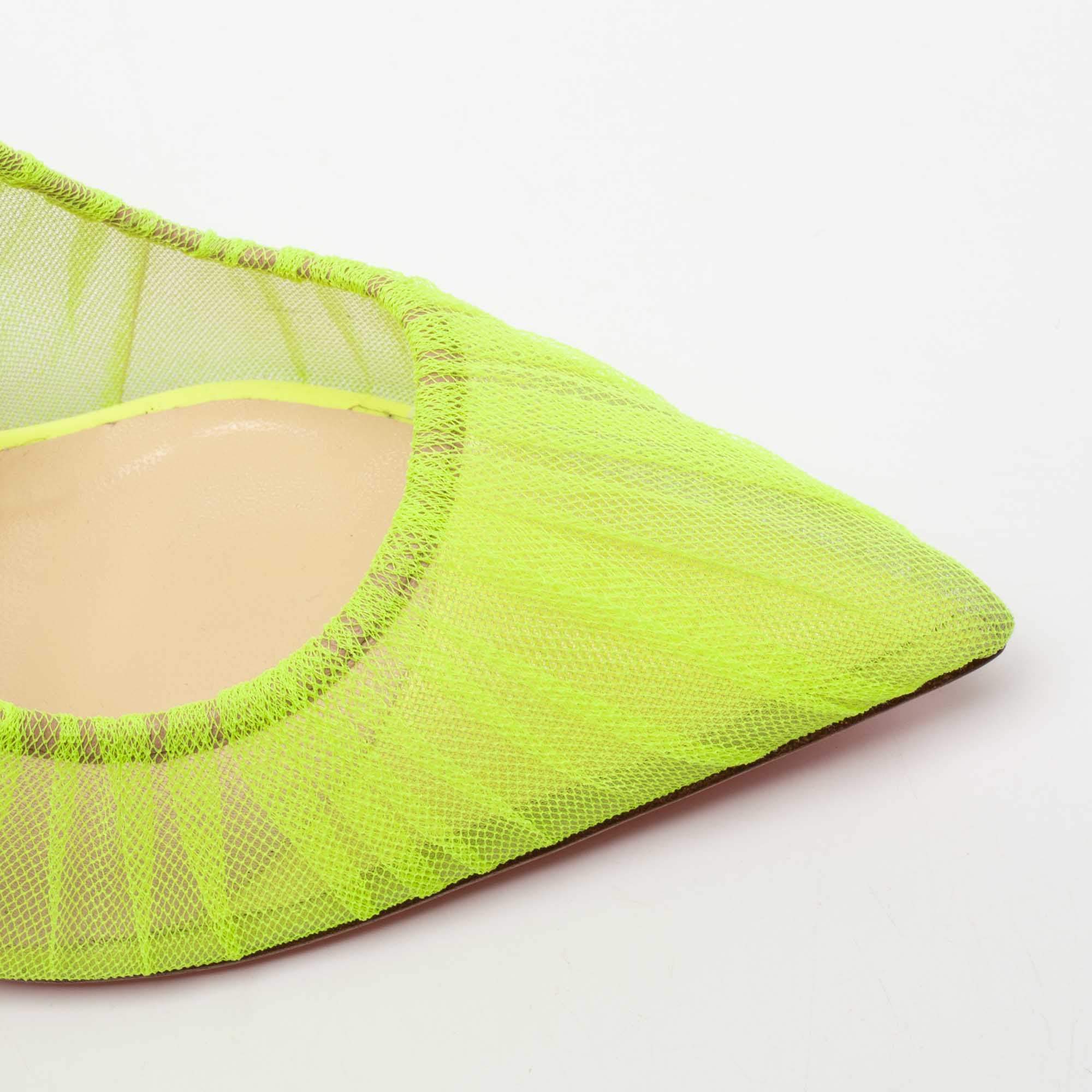 Pre Owned Christian Louboutin Neon Green Chiffon Follie Draperia Pointed Toe Pumps Size 41