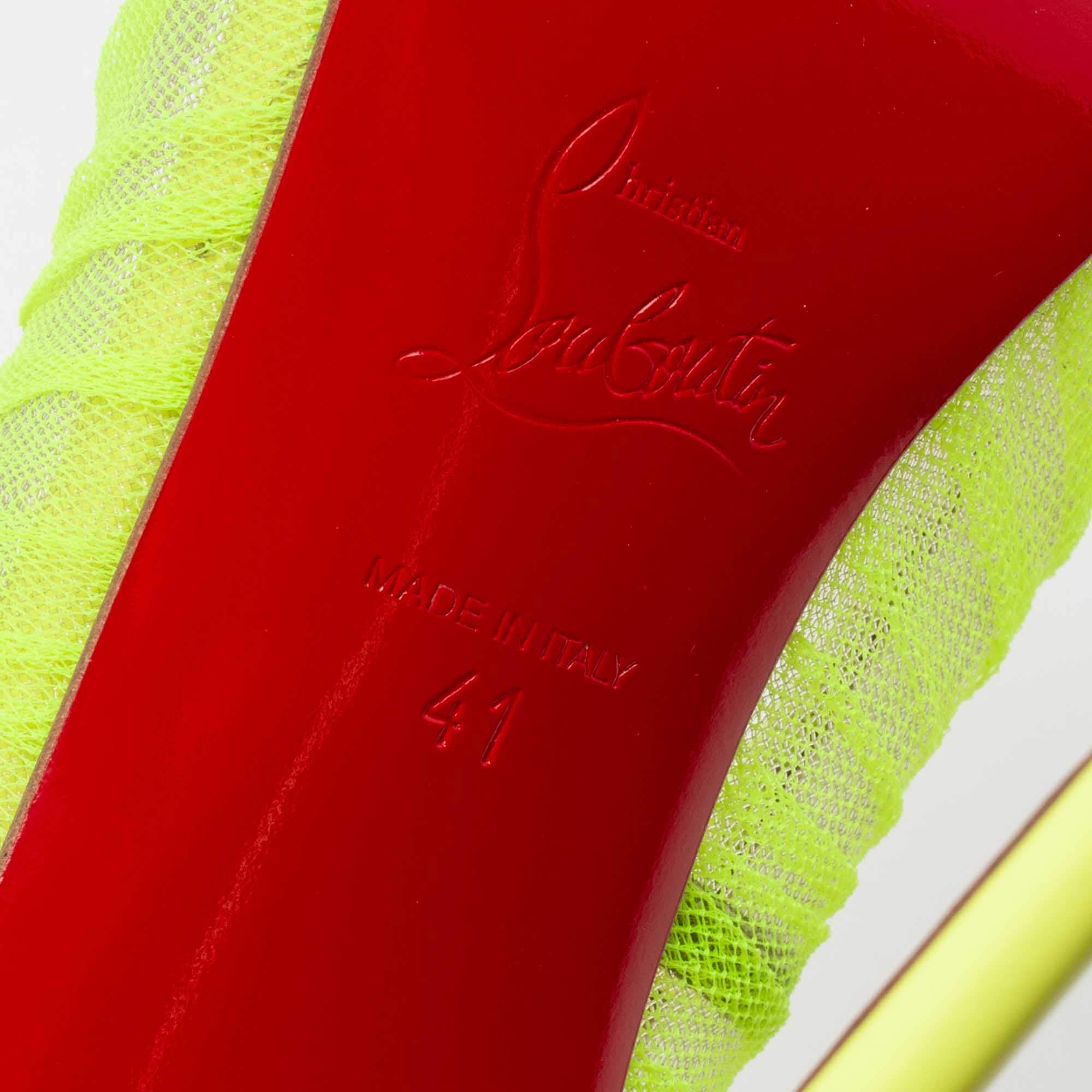 Pre Owned Christian Louboutin Neon Green Chiffon Follie Draperia Pointed Toe Pumps Size 41