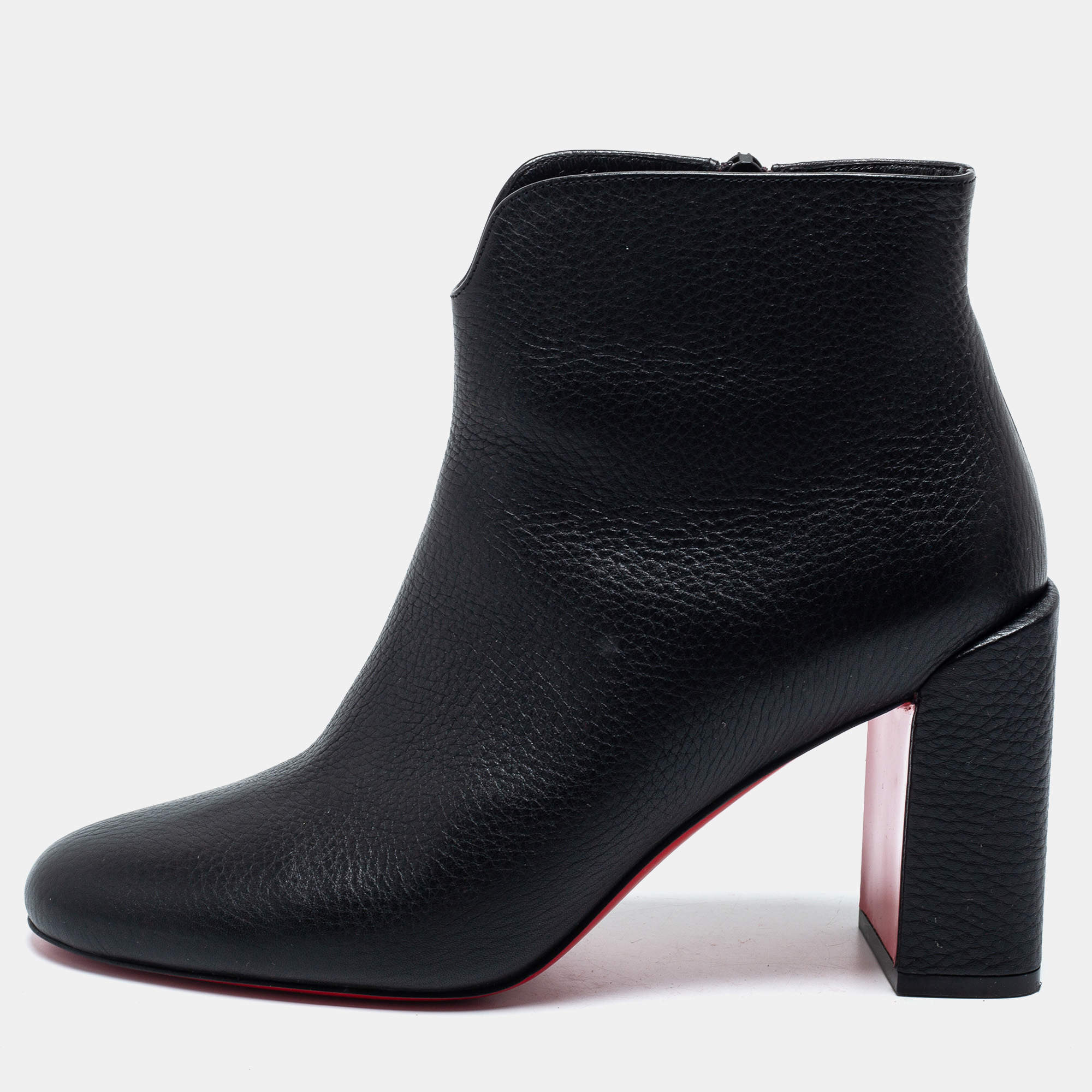 Pre Owned Christian Louboutin Black Leather Castarika Ankle Boots Size 38.5