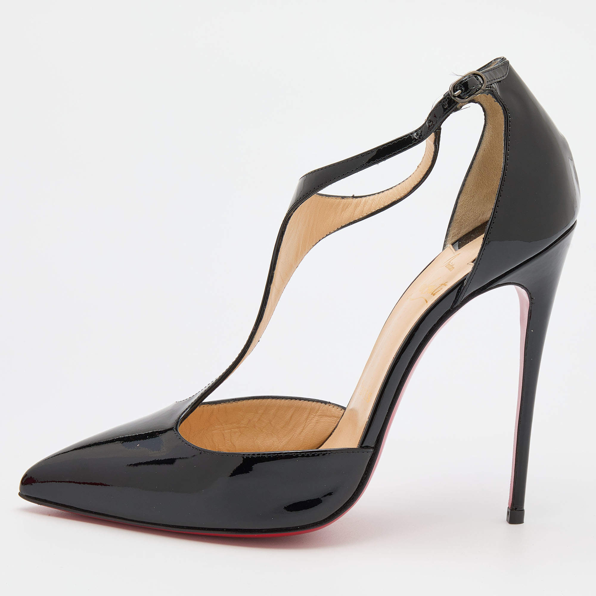 Christian Louboutin Black Patent Leather J String Pumps Size 38