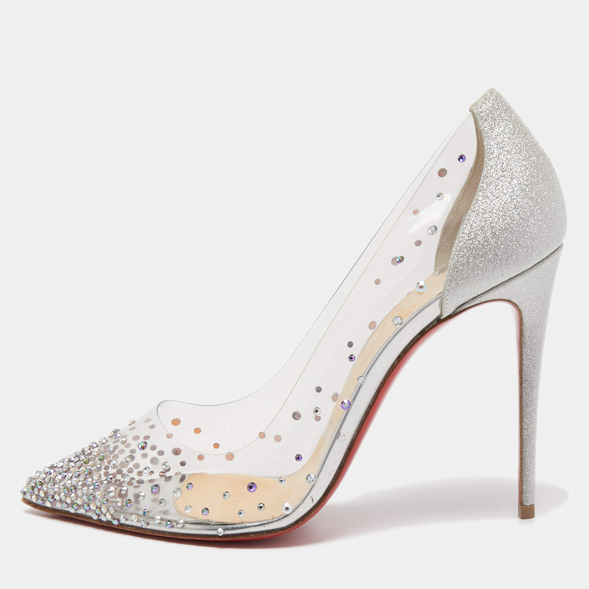 مملوكة مسبقًا Christian Louboutin Silver Glitter and PVC Degrastrass Pumps Size 39