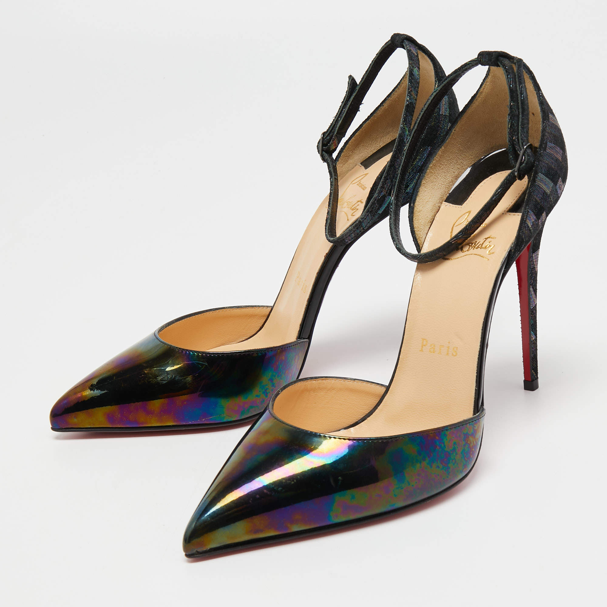 Christian Black Iridescent Leather and Suede Uptown Pumps Size 38.5 Christian Louboutin |