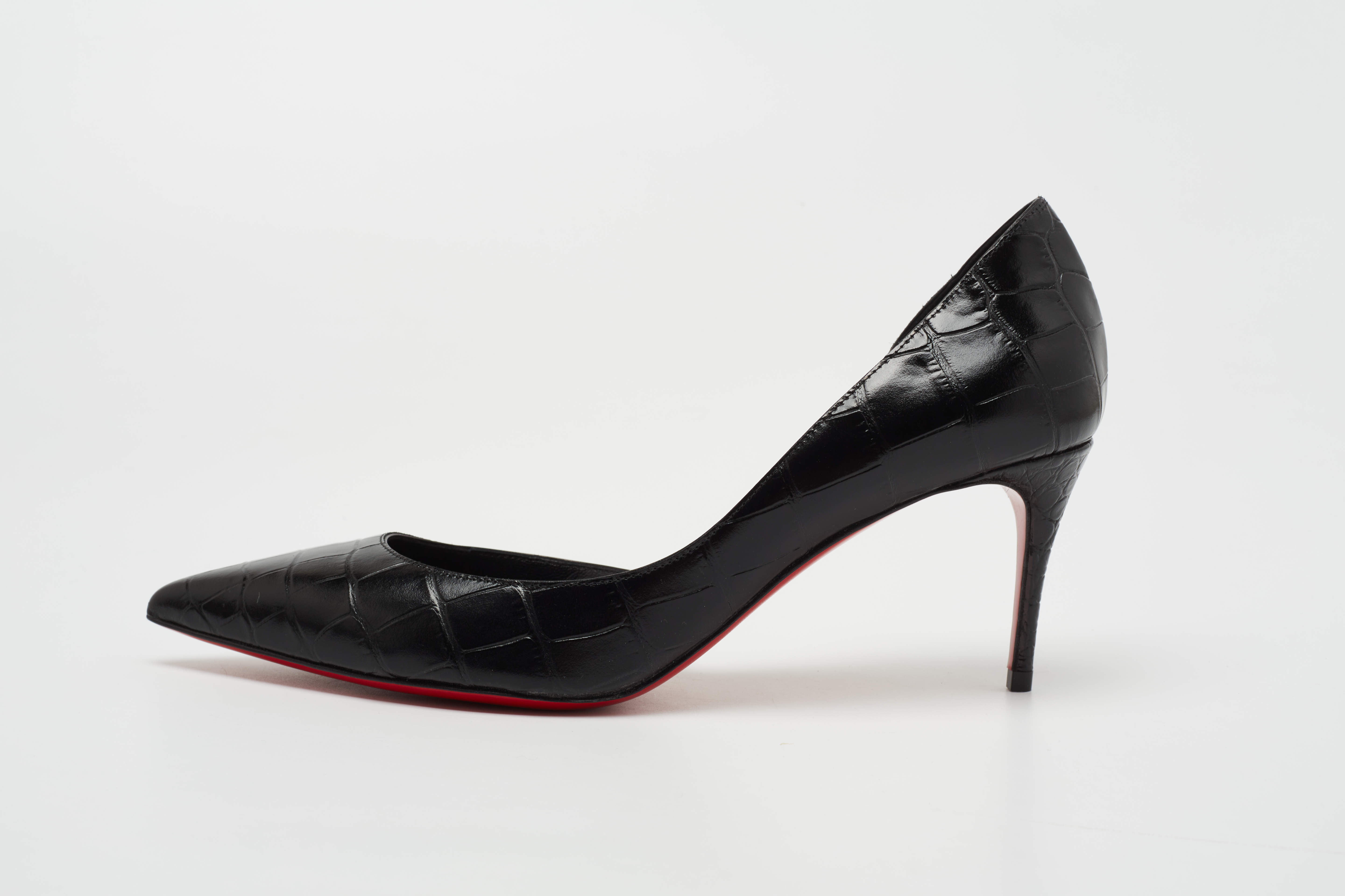 مملوكة مسبقًا Christian Louboutin Black Croc Embossed Leather Iriza Pumps Size 38.5