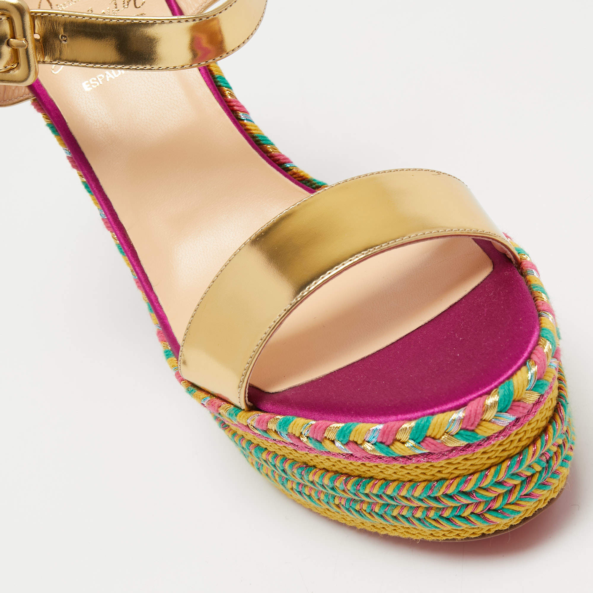 Christian Louboutin Pink Pleated Fabric Espadrille Platform Wedge Sandals  Siz