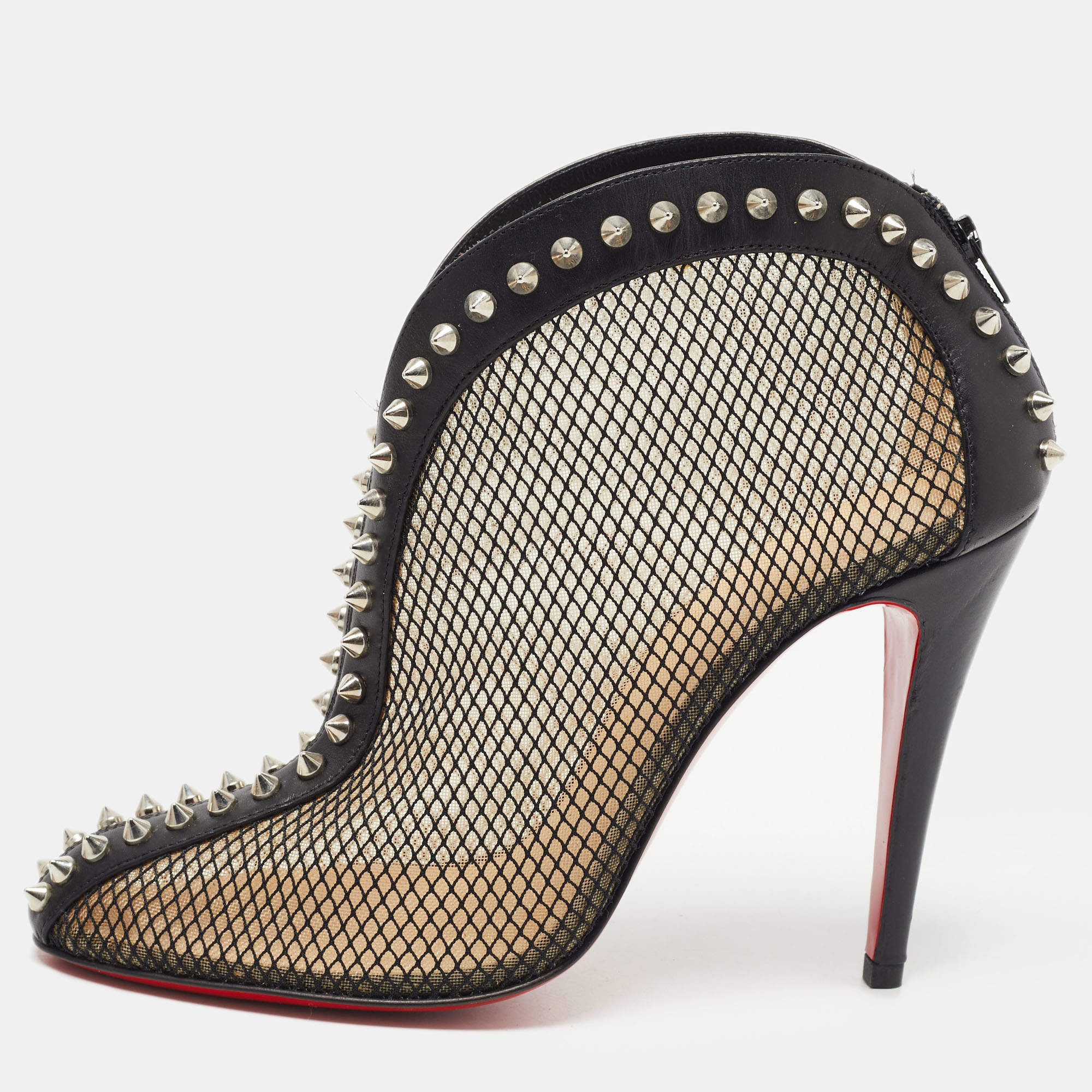 مملوكة مسبقًا Christian Louboutin Black Mesh and Leather Bourriche Ankle Booties Size 38