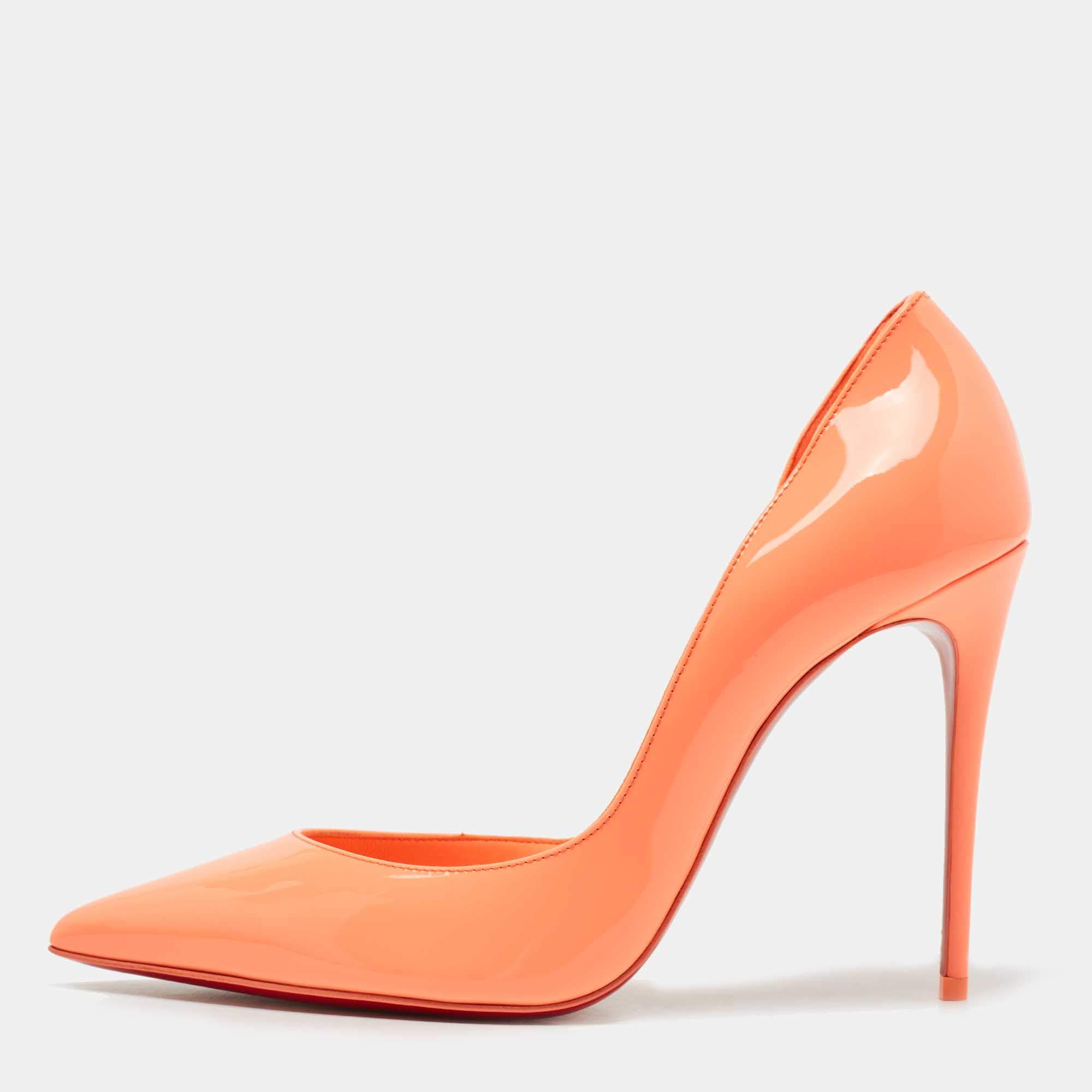 Christian Louboutin Orange Patent Leather Iriza Pumps Size 37.5