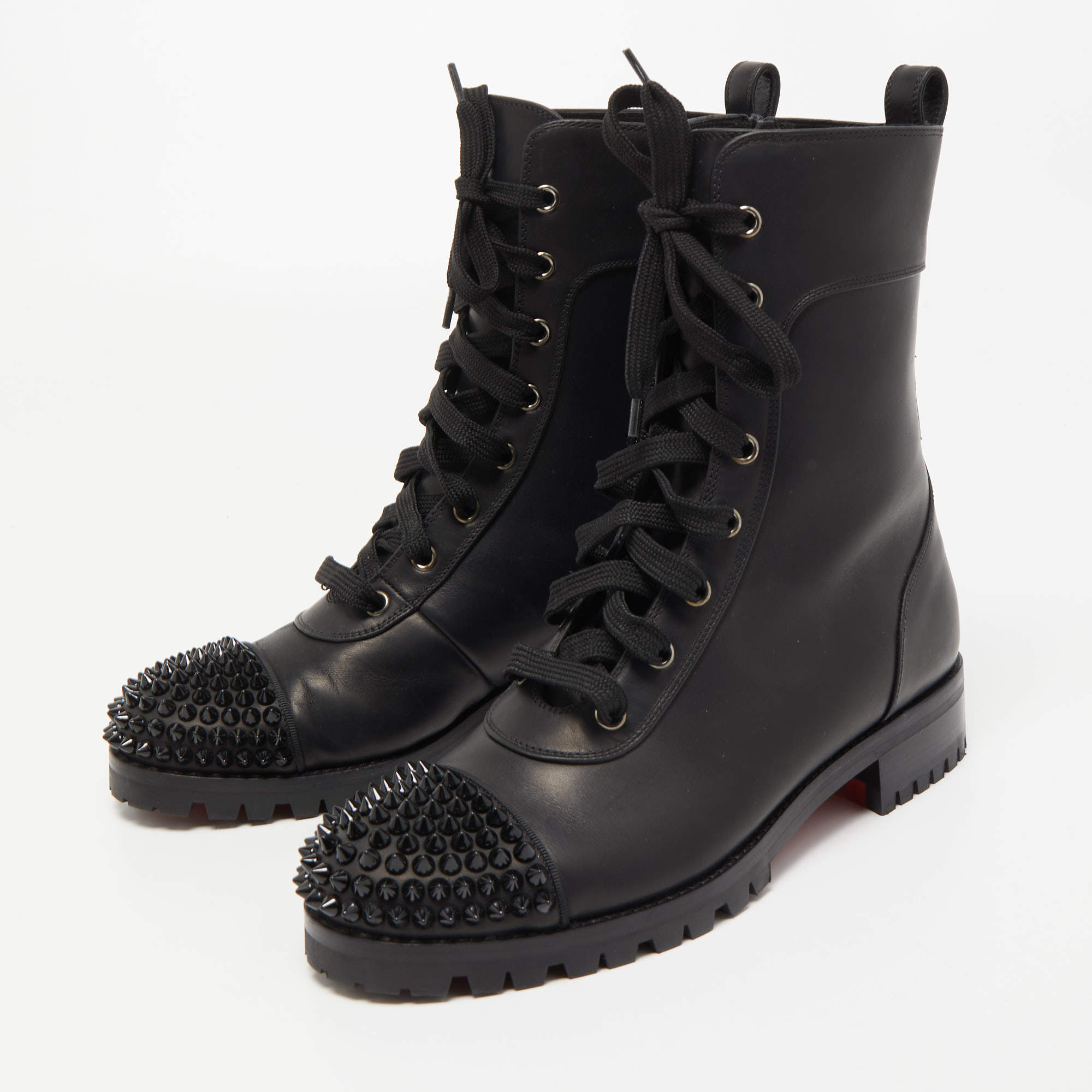 Christian Louboutin Black Leather TS Croc Spikes Ankle Length Boots Size  37.5 Christian Louboutin