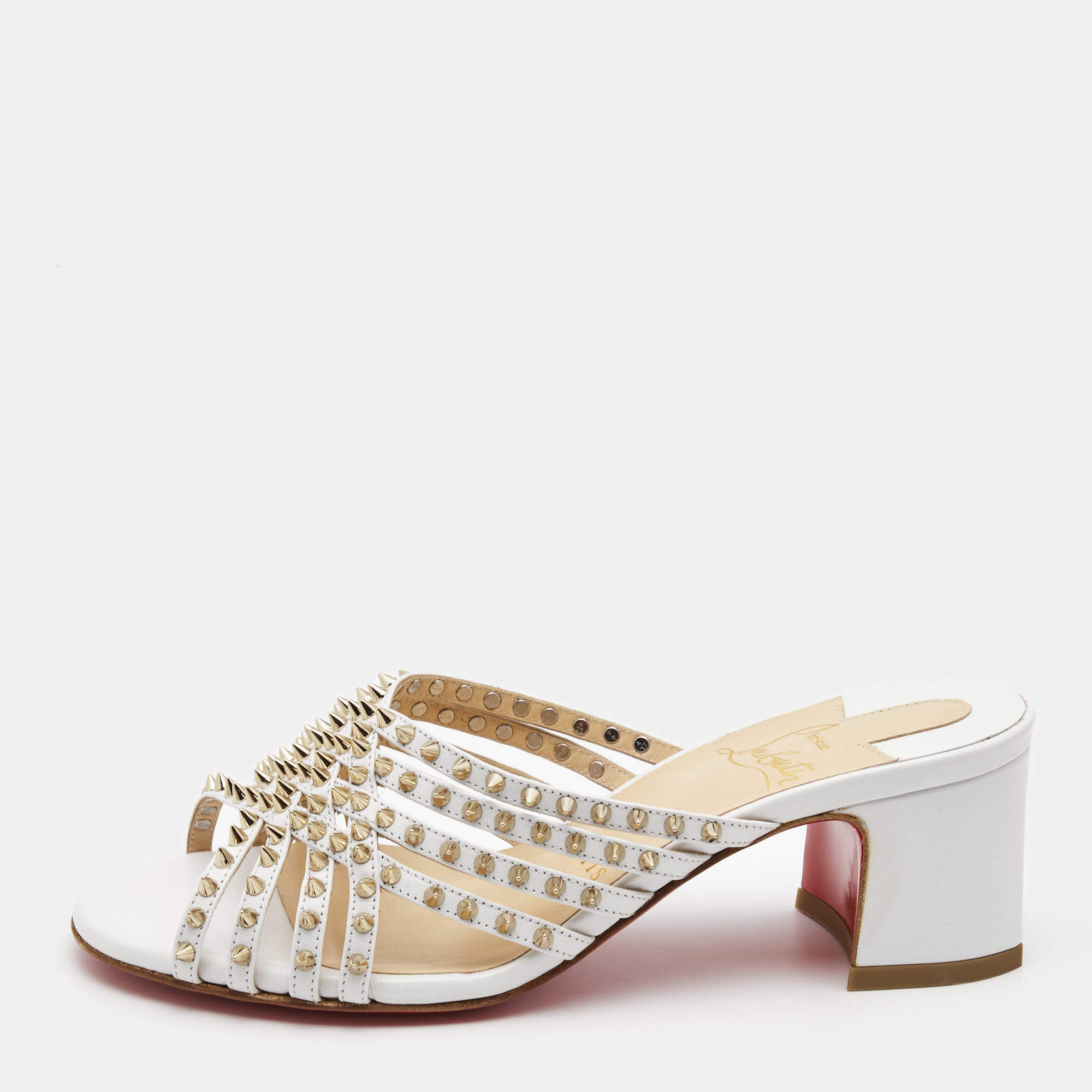 Christian Louboutin White Leather Martha Spike Slide Sandals Size 34.5