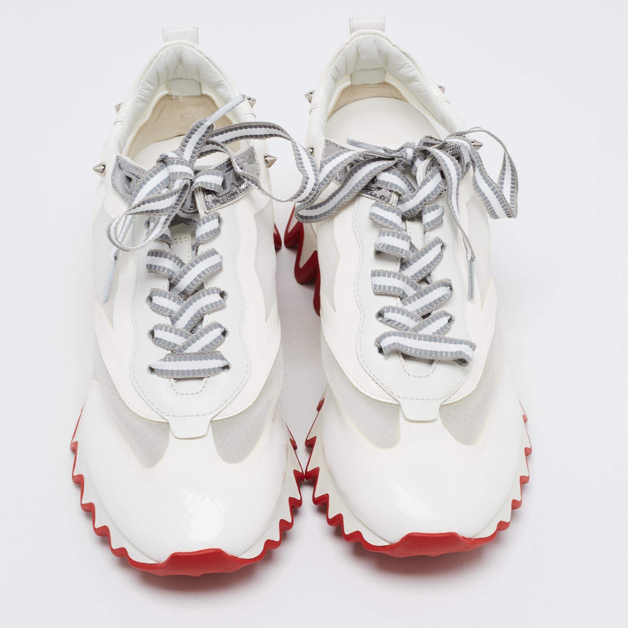 Christian Louboutin White Leather and Mesh Loubishark Sneakers