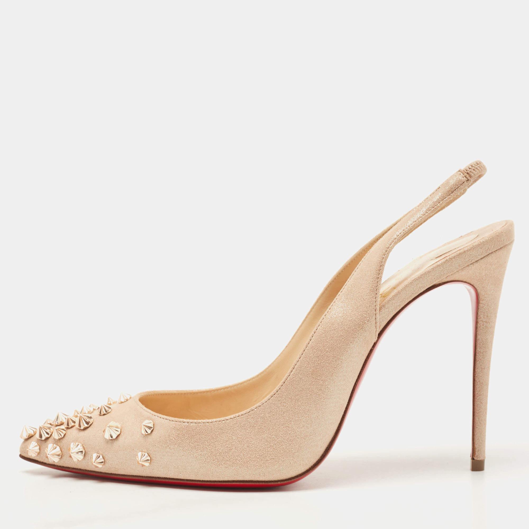 Pre Owned Christian Louboutin Beige Texture Suede Drama Spikes Pumps Size 38.5