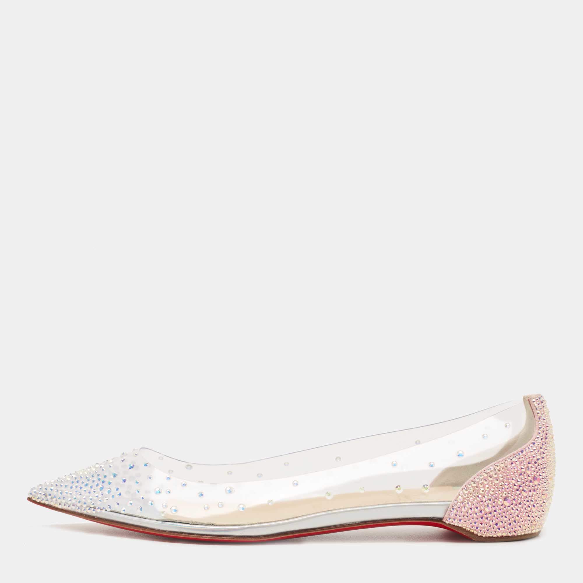 Pre Owned Christian Louboutin Transparent PVC and Suede Degrastrass Embellished Ballet Flats Size 39