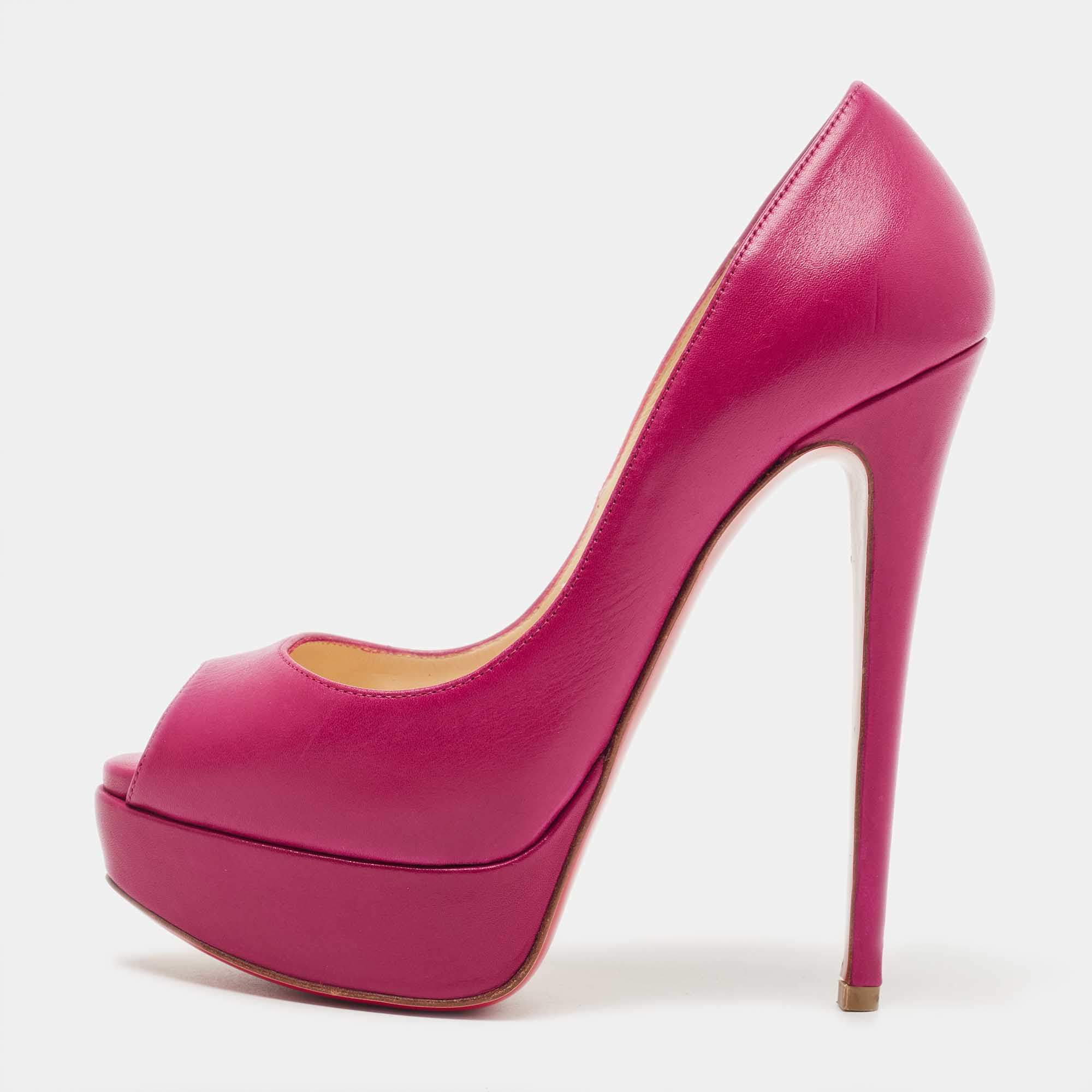 مملوكة مسبقًا Christian Louboutin Purple Leather Lady Peep Pumps Size 35