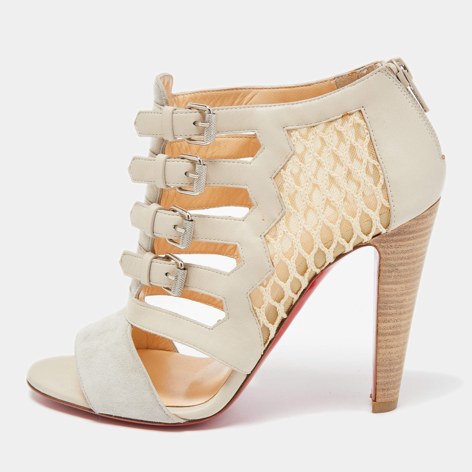 Pre Owned Christian Louboutin Two Tone Leather and Mesh Trotti Sandals Size 36