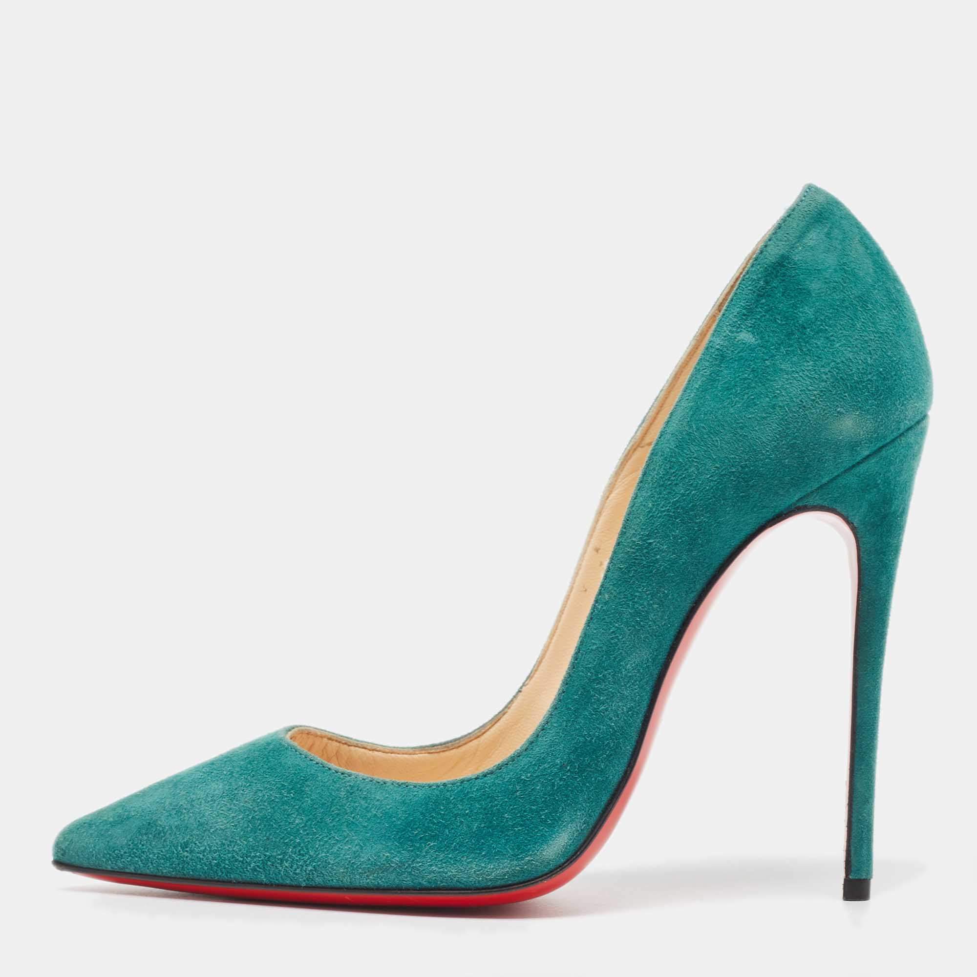 Pre Owned Christian Louboutin Green Suede So Kate Pumps Size 35.5
