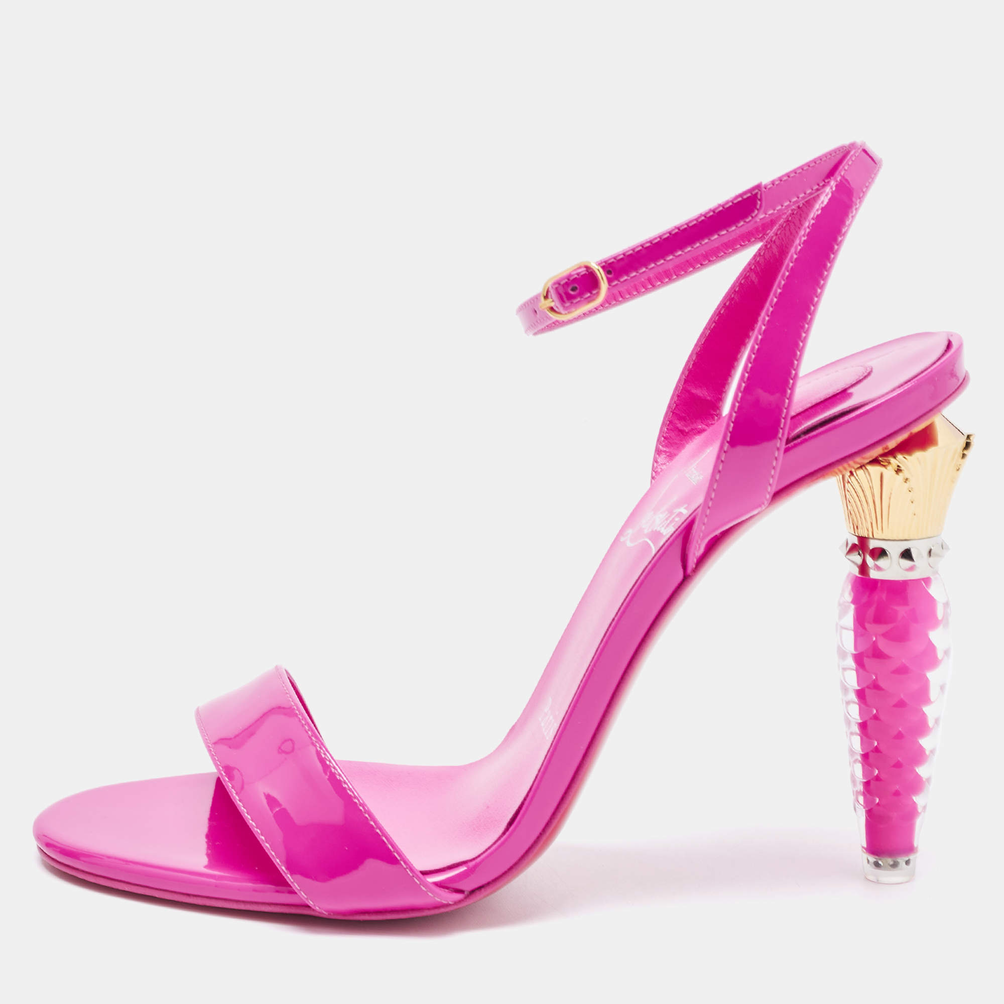Pre Owned Christian Louboutin Fuchsia Patent Leather Lipgloss Queen Ankle Strap Sandals Size 36