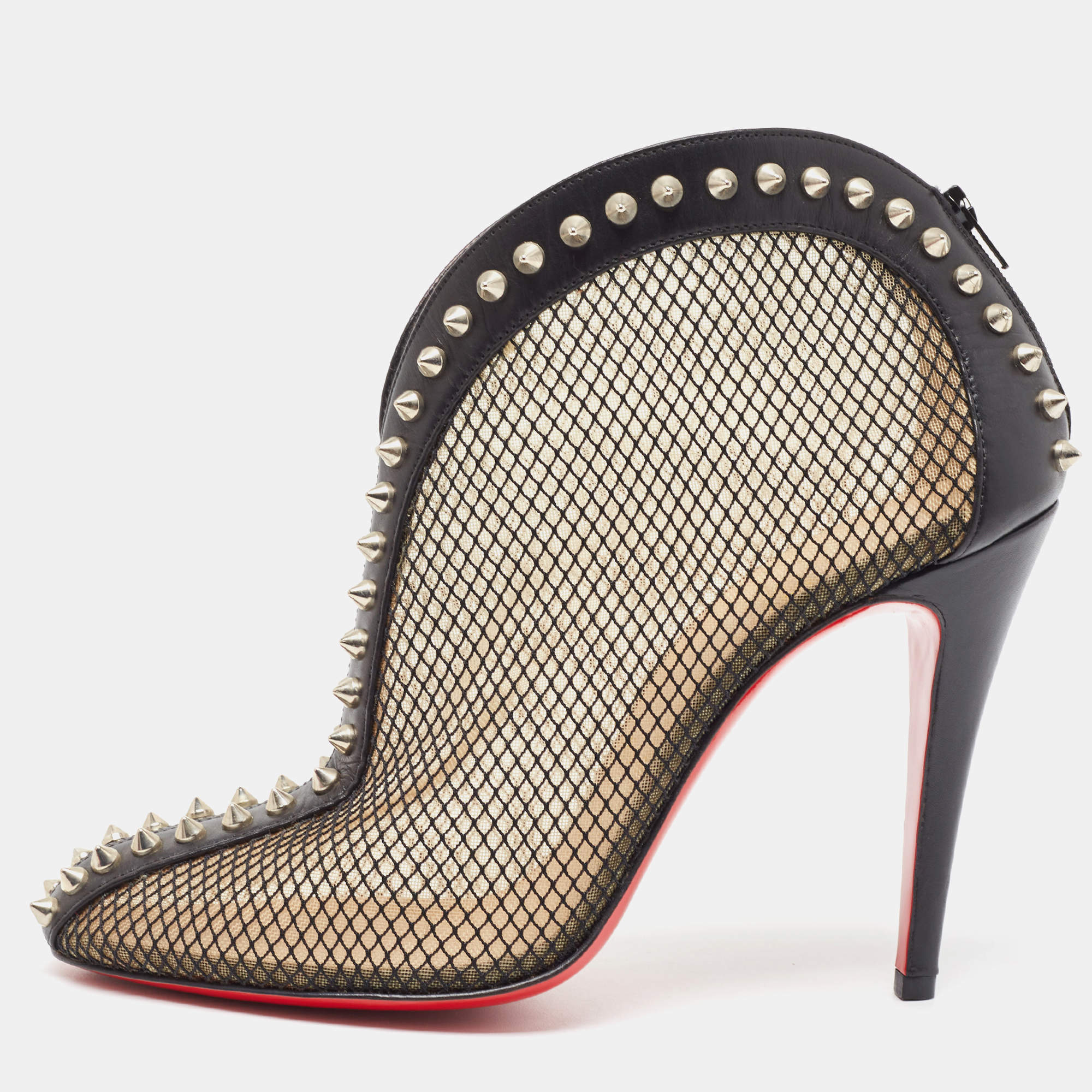 Pre Owned Christian Louboutin Black Mesh and Leather Bourriche Ankle Booties Size 38.5