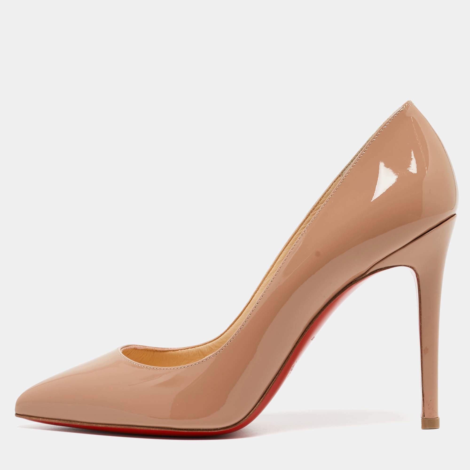 Christian Louboutin Beige Patent Leather Pigalle Pumps Size 38