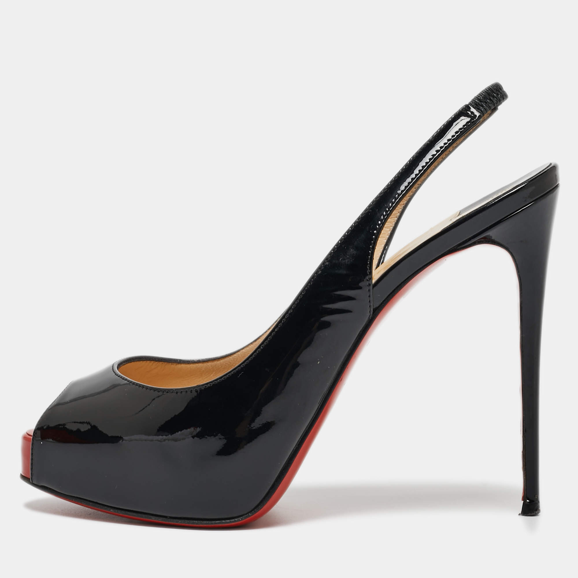 Pre Owned صندل كريستيان لوبوتان برايفت نامبر جلد أسود لامع مقاس 36