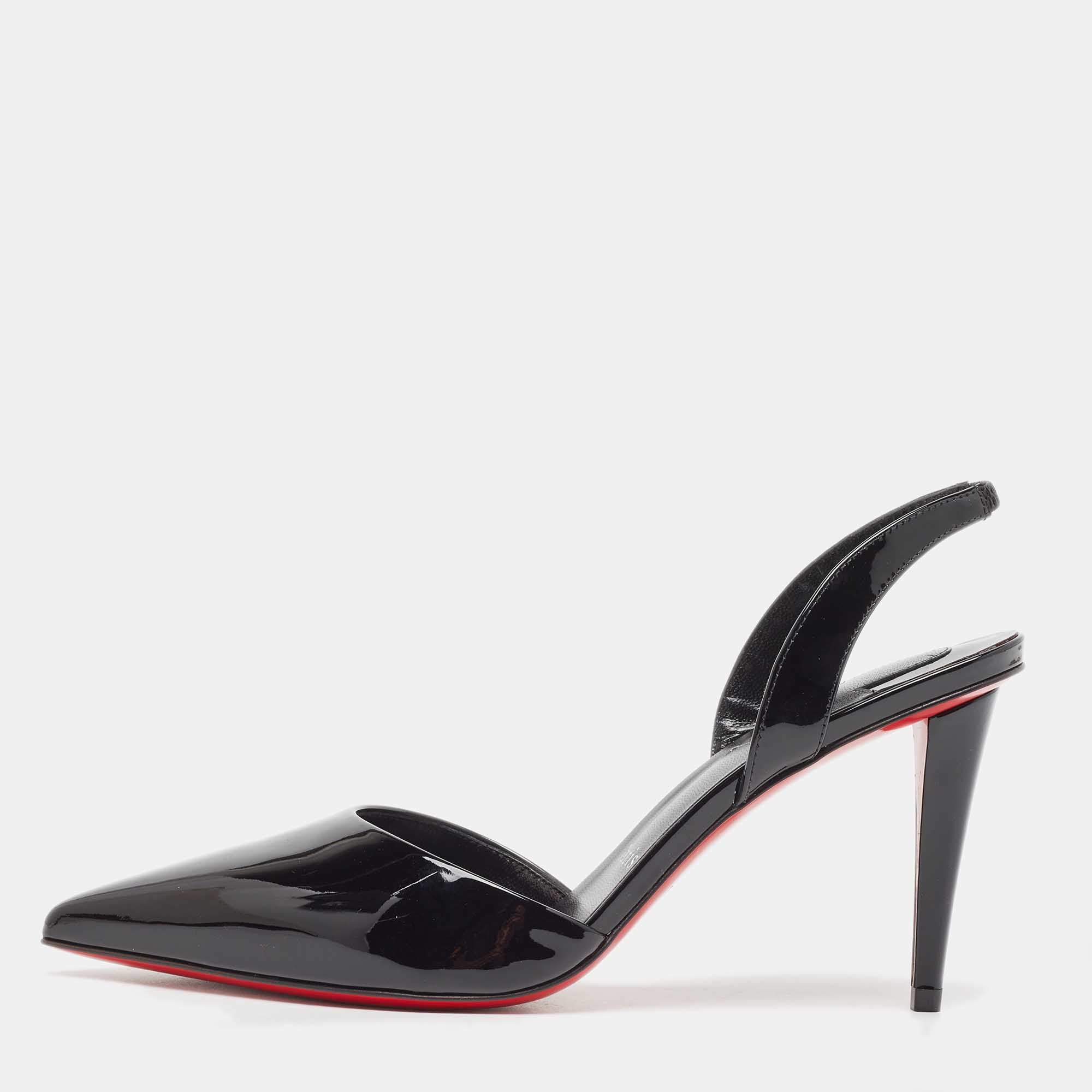 Christian Louboutin Black Patent Leather Astrid Slingback Pumps