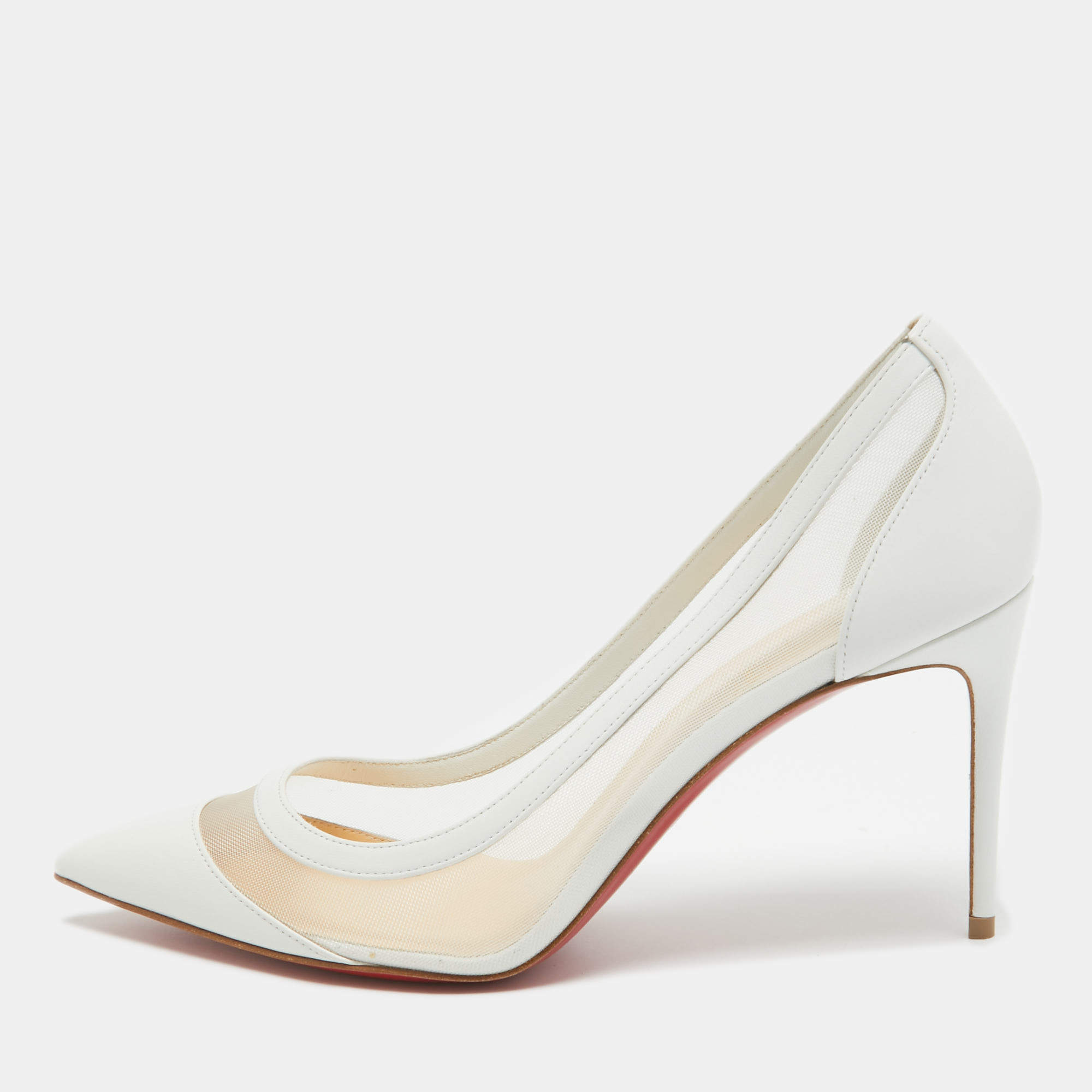 Pre Owned Christian Louboutin White Leather and Mesh Galativi Pumps Size 39.5