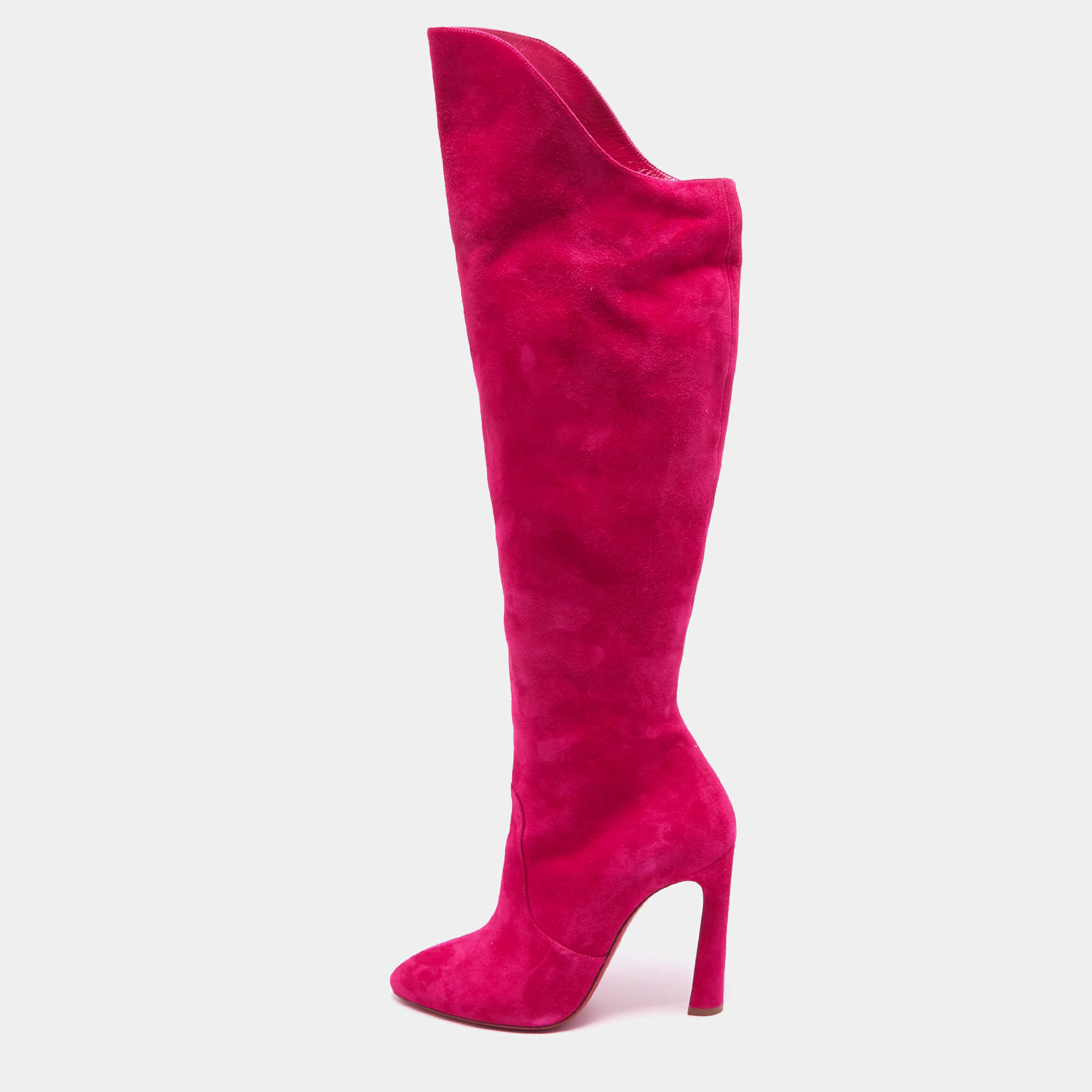 Christian Louboutin Pink Suede Knee Length Boots Size 38 