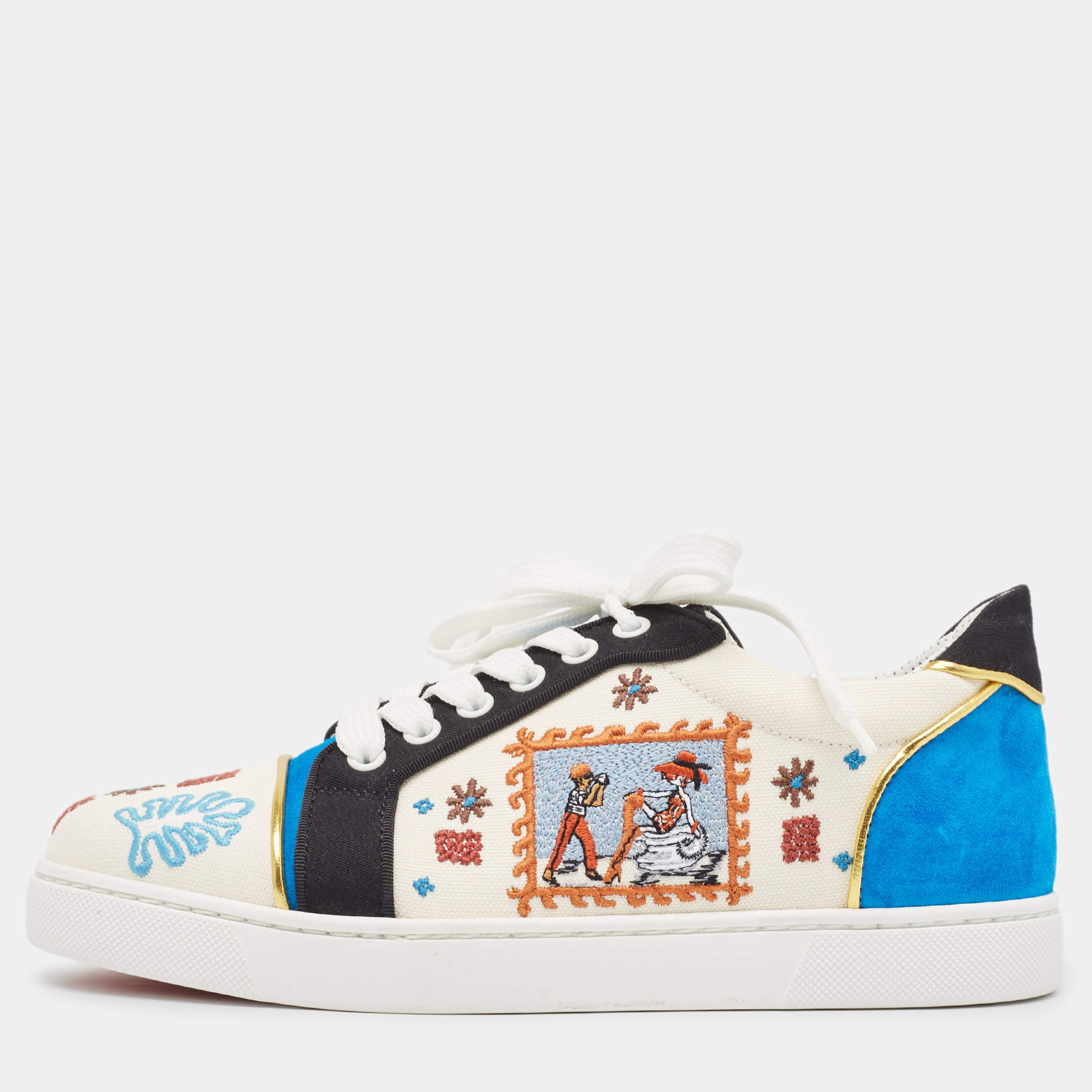 Christian Louboutin Multicolor Suede and Canvas Vieira 2  Sneakers Size 38