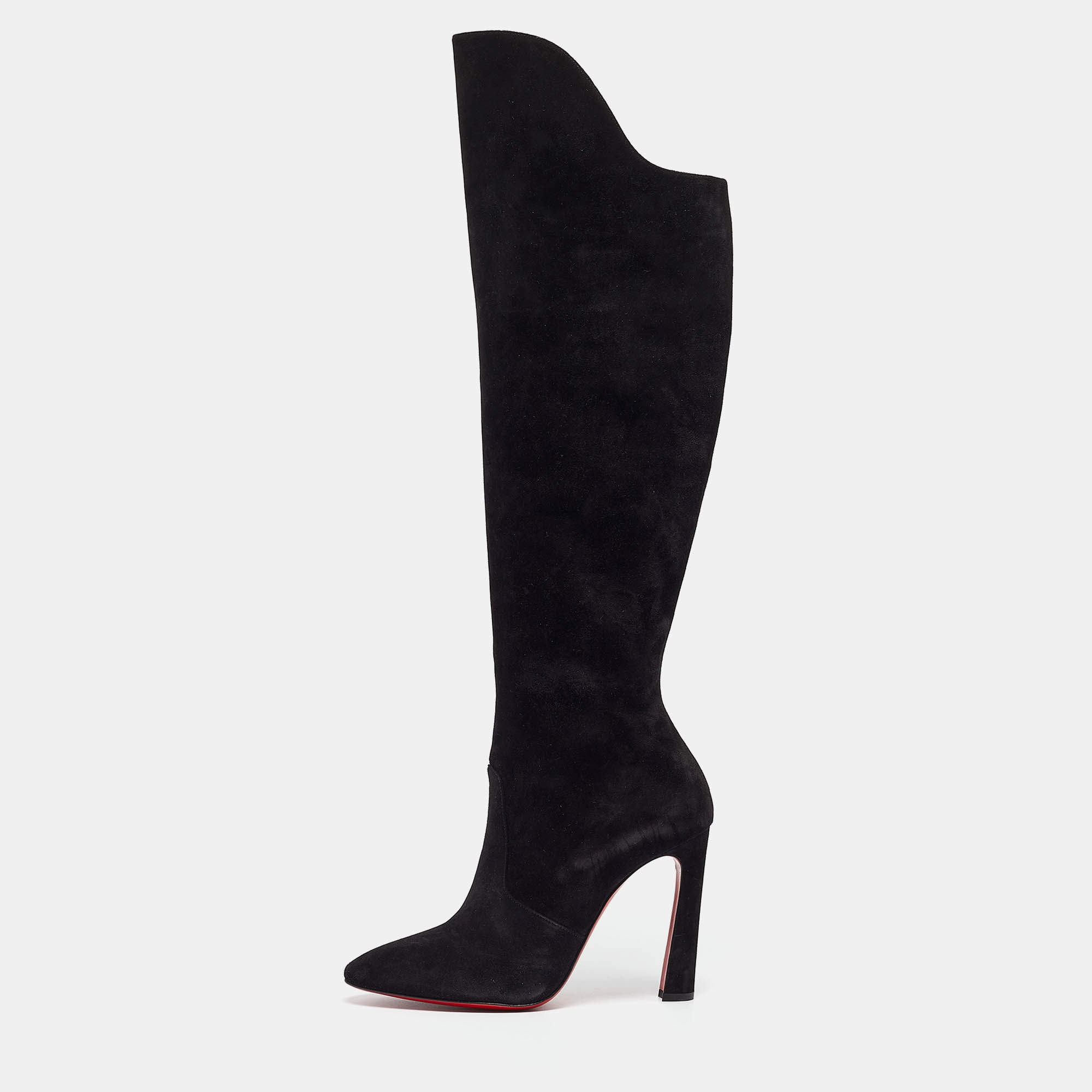 Pre Owned Christian Louboutin Black Suede Eleonor Knee Length Boots Size 39.5