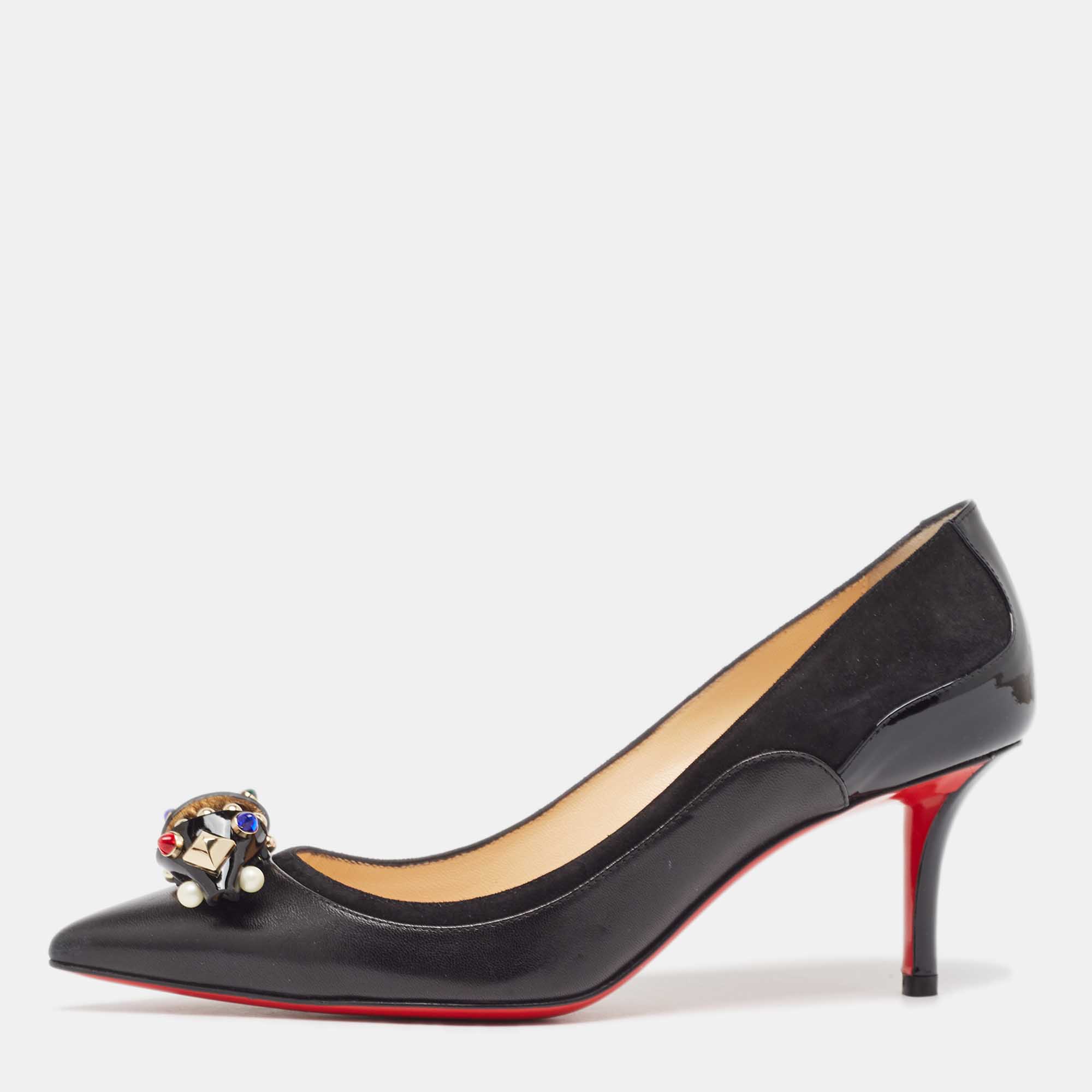 مملوكة مسبقًا Christian Louboutin Black Leather and Suede Tudorchic Pumps Size 35.5