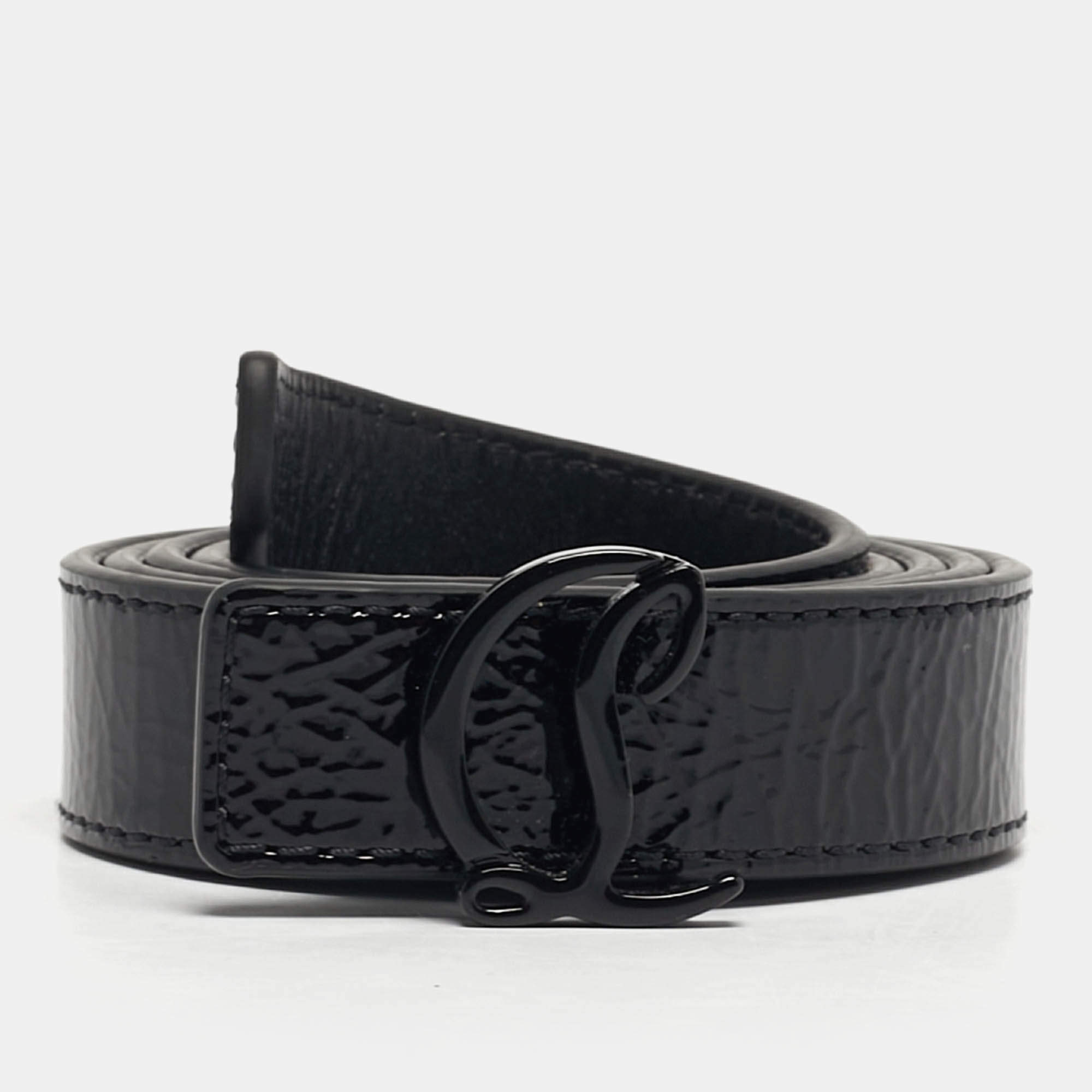 مملوكة مسبقًا حزام كريستيان لوبوتان جلد برّاق أسود شعار CL 90 سم