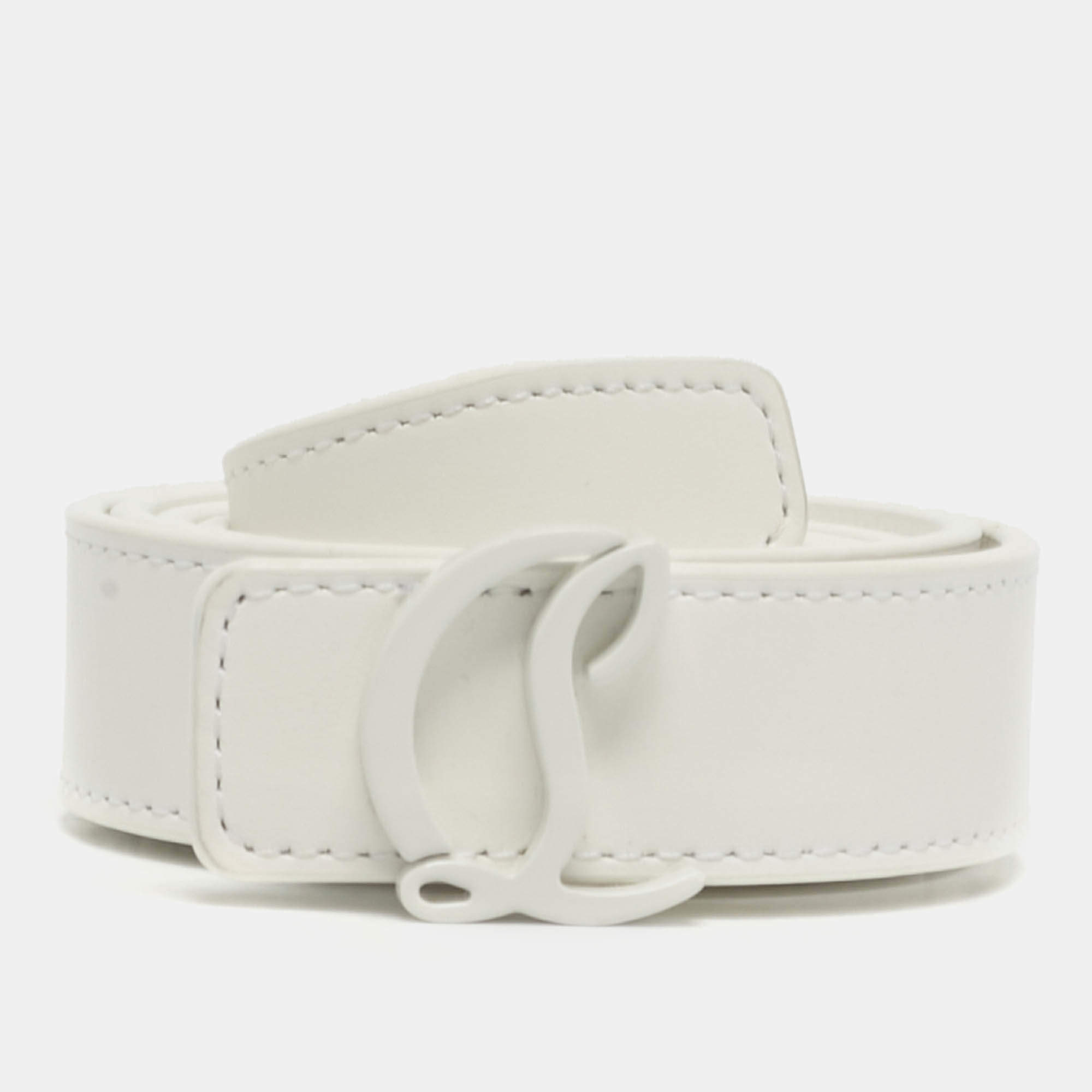 Pre Owned Christian Louboutin CL Logo 85CM Slim Belt White Leather