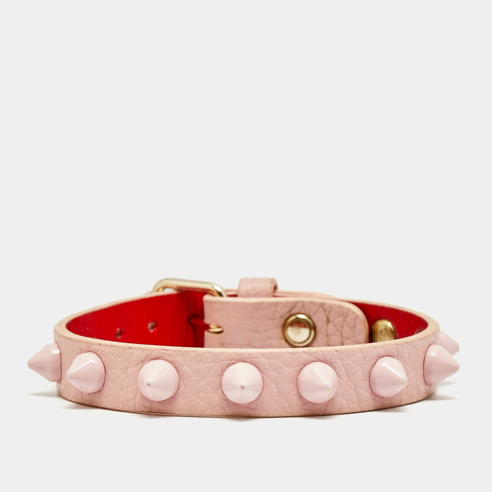 Pre Owned Christian louboutin Loubilink Lacquered Metal Leather Gold Tone Bracelet