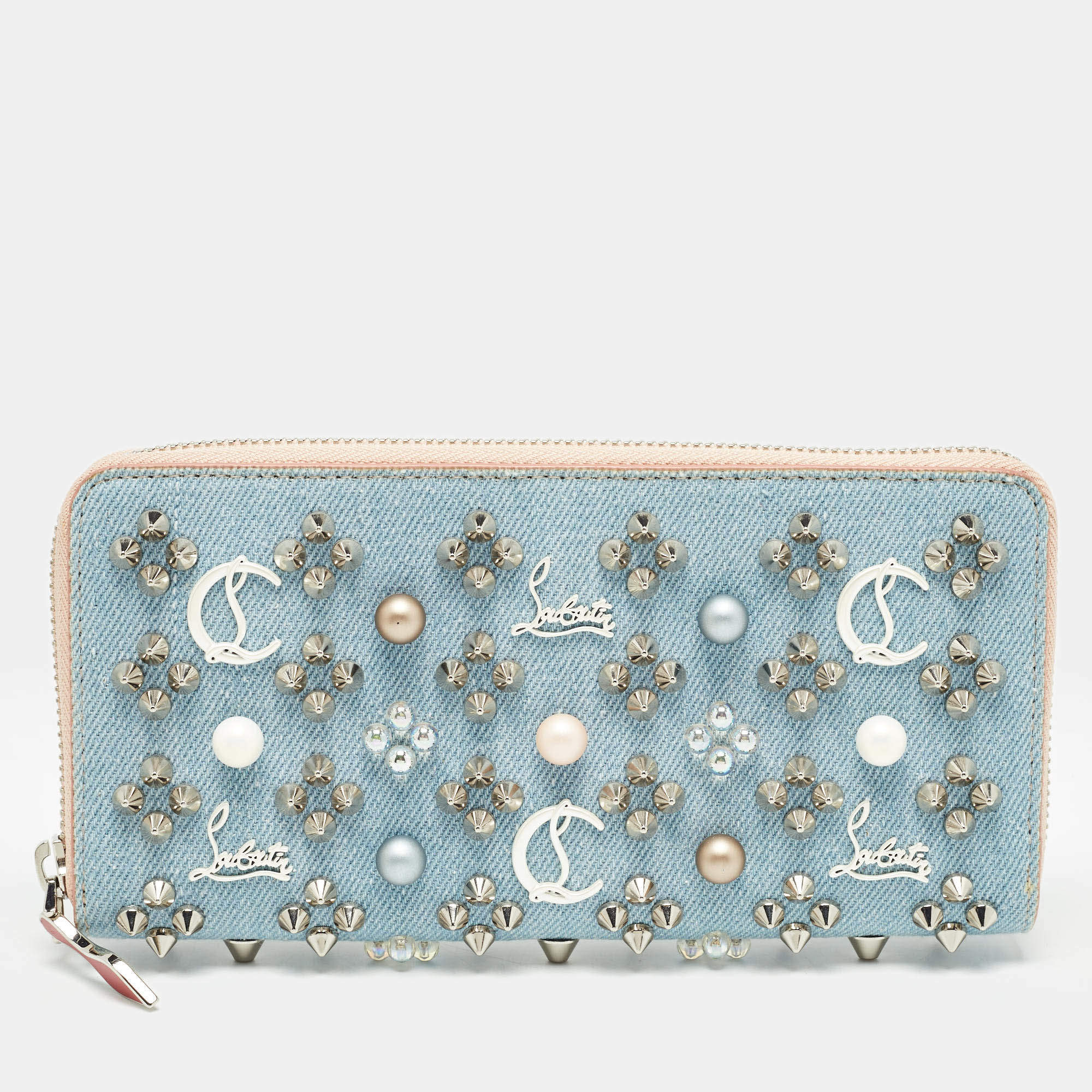 Christian Louboutin Blue Denim Mix Pearl Panettone Continental Wallet
