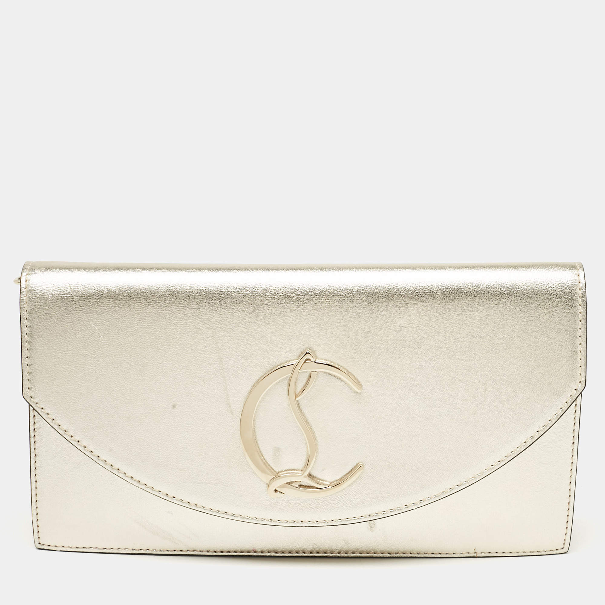 Christian Louboutin Gold Leather Loubi54 Clutch Bag