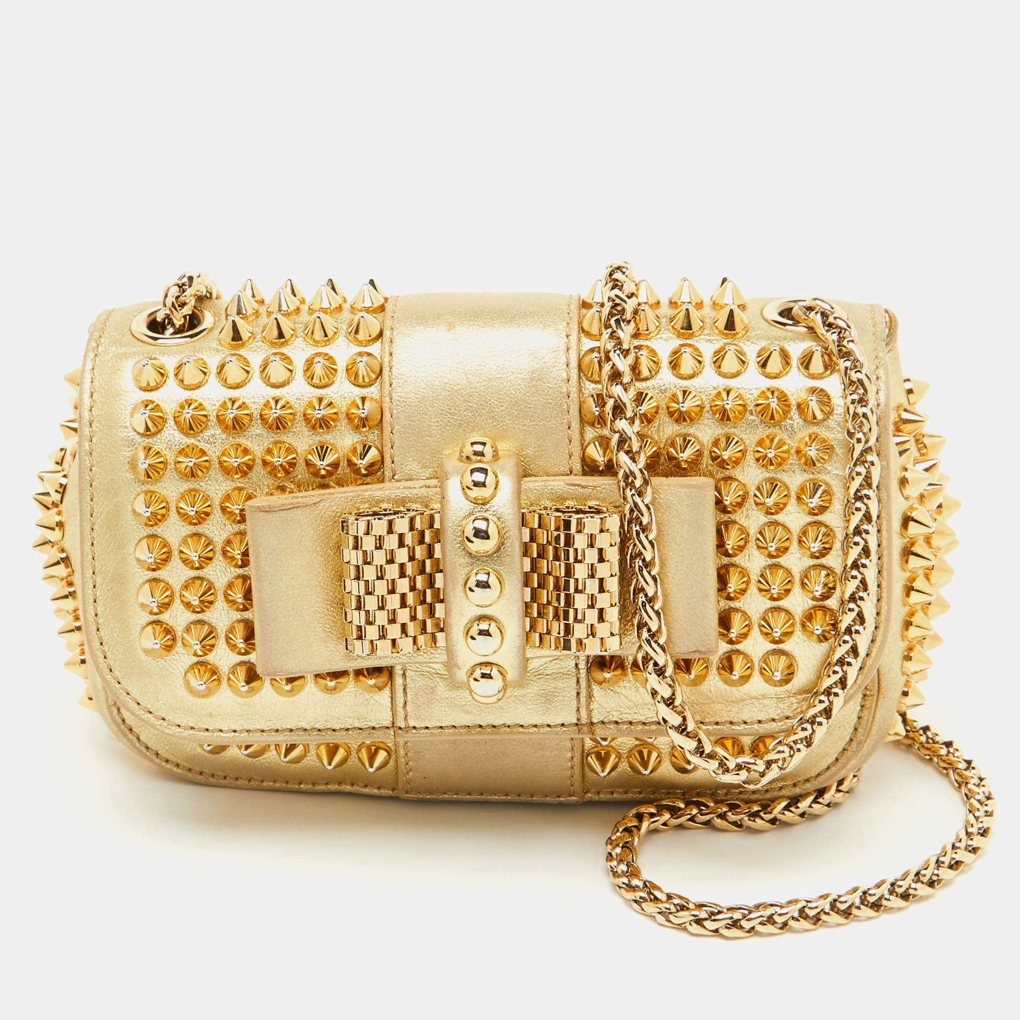 Christian Louboutin Gold Leather Mini Spiked Sweet Charity Crossbody Bag