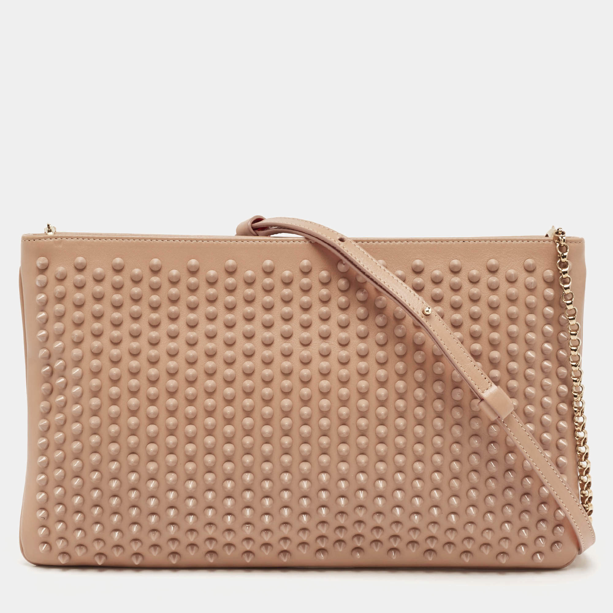 Christian Louboutin Beige Leather Spike Clutch Bag