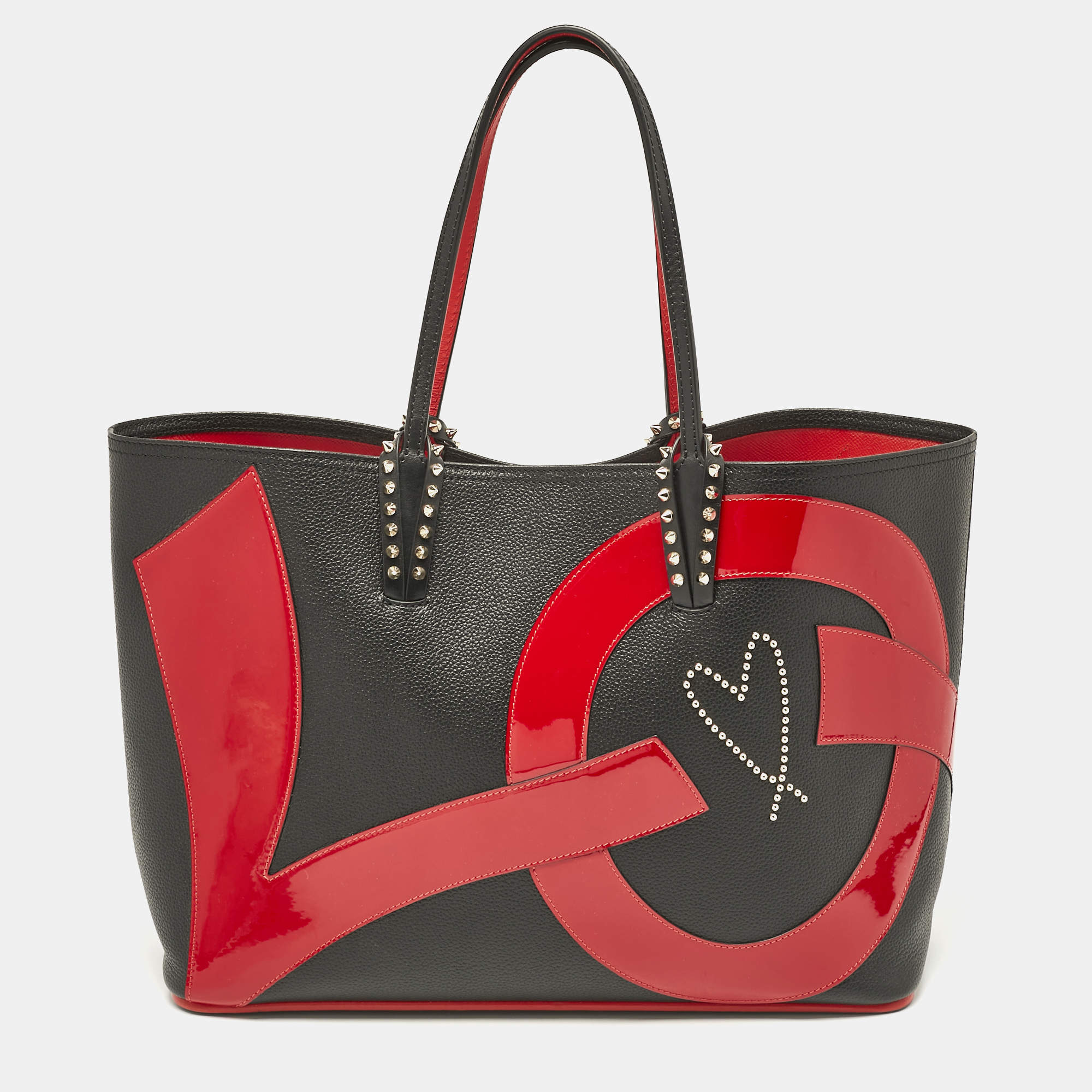 Pre Owned Christian Louboutin Black/Red Patent and Leather Cabata Love Tote